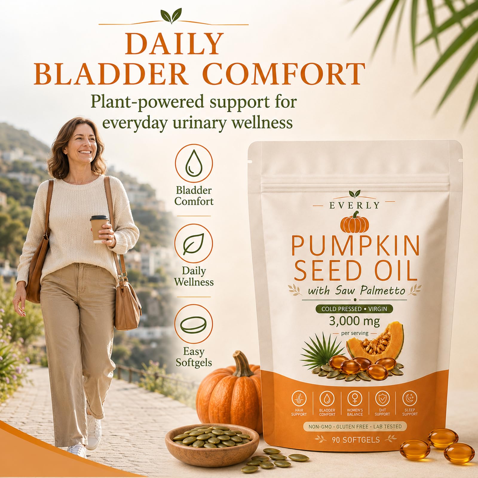 Everly Pumpkin Seed Oil with Saw Palmetto Softgels - Cold Pressed

