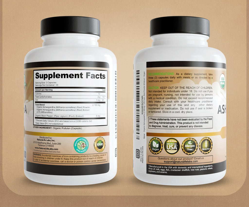 NaturaLife Labs Organic Ashwagandha 2100 mg – Full Spectrum

