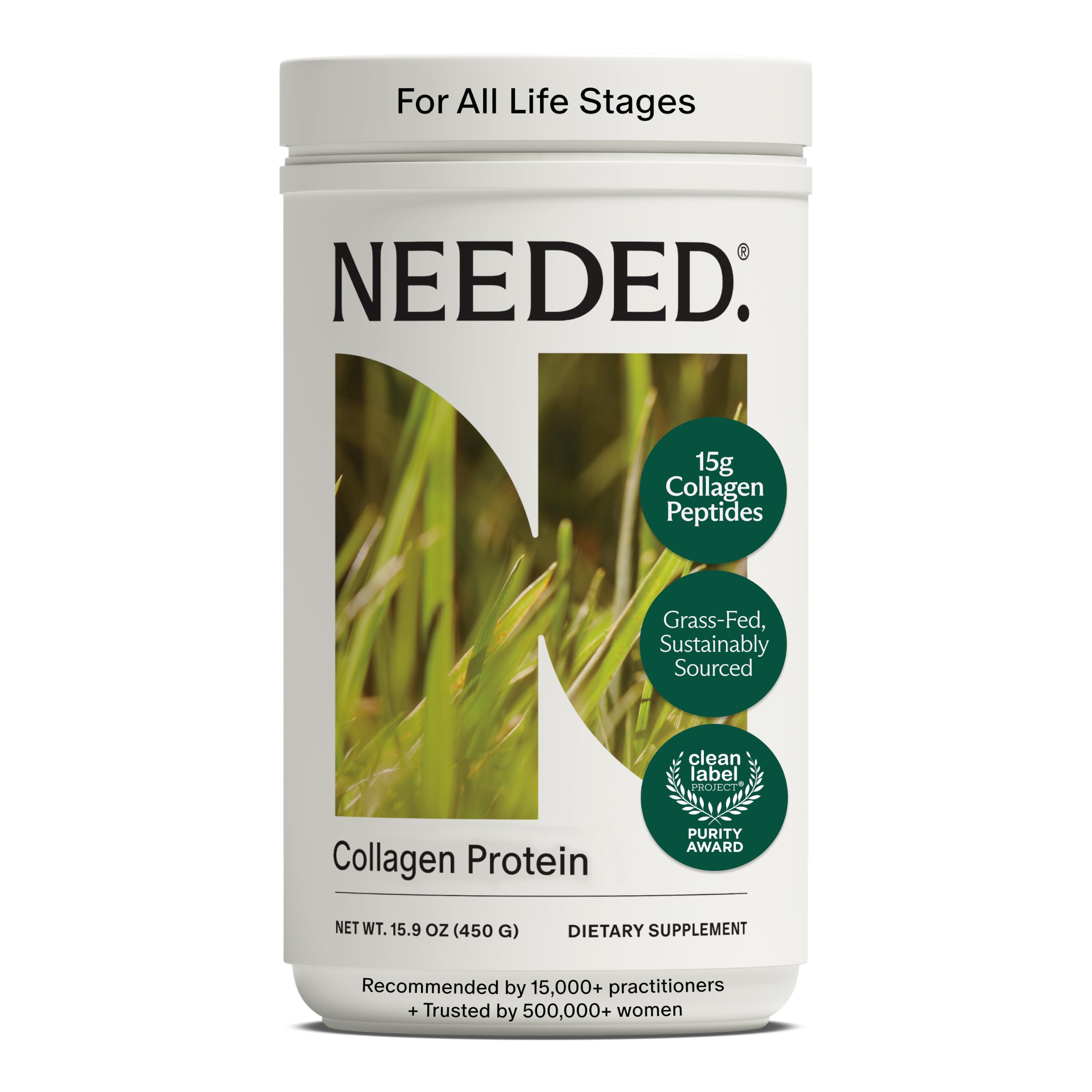 Needed Hydrolyzed Collagen Protein Powder, Grass-Fed & Hormone-Free, 1 lb