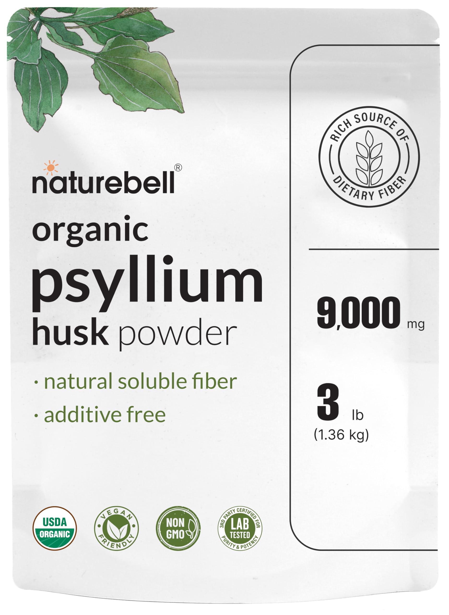 NatureBell Psyllium Husk Fiber Powder for Digestive Health

