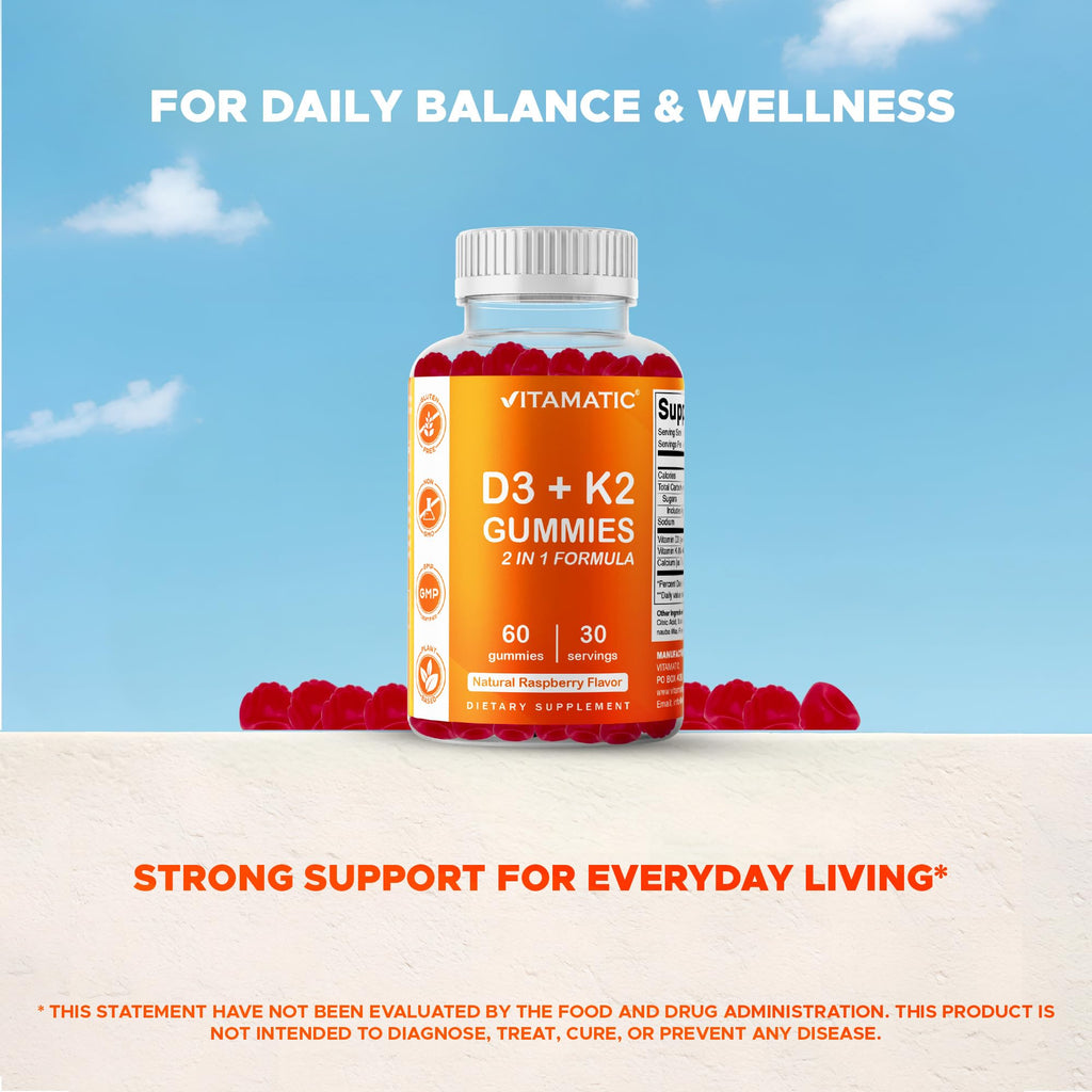 Vitamatic Vitamin D3 & K2 Gummies | Plant-Based Formula

