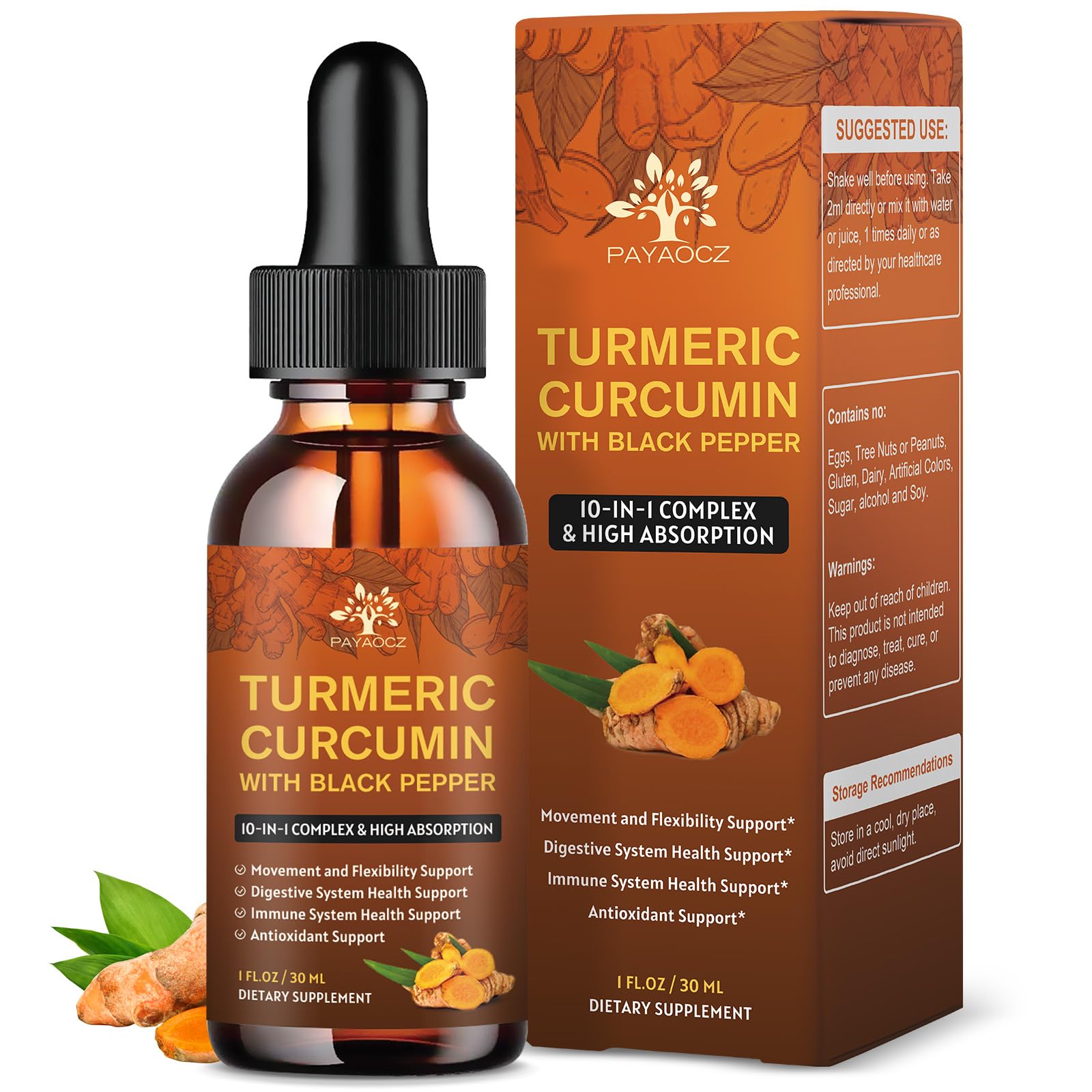 Organic Turmeric Curcumin Liquid Drops with Ginger & Pepper

