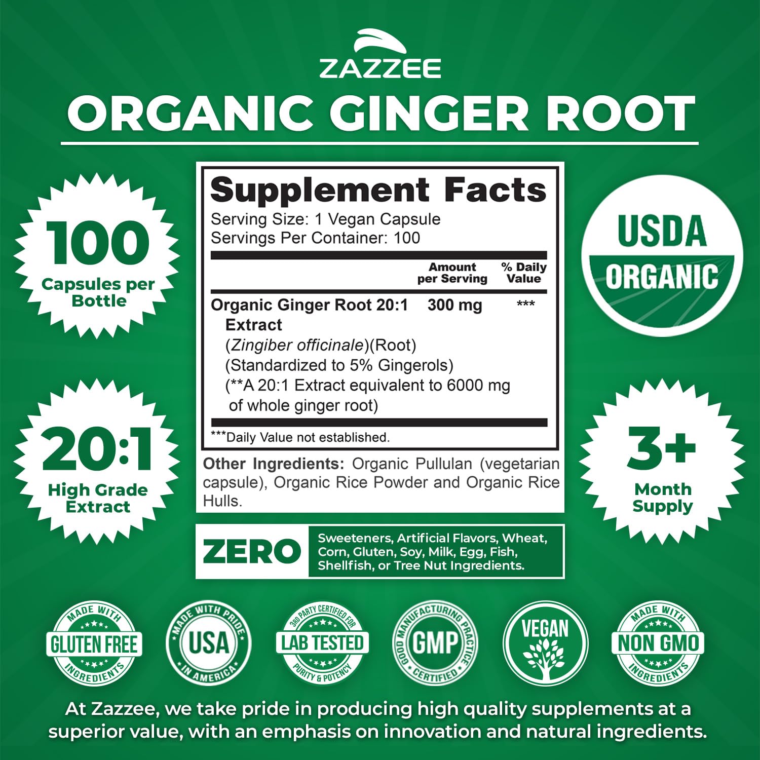 Zazzee Organic Ginger Root Extract - Digestive Support

