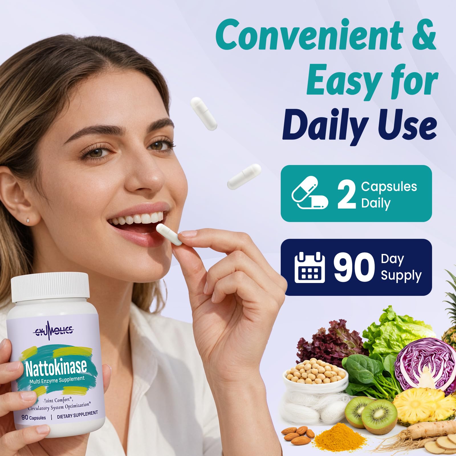 Nattokinase Organic Supplement with Serrapeptase, Bromelain, Curcumin

