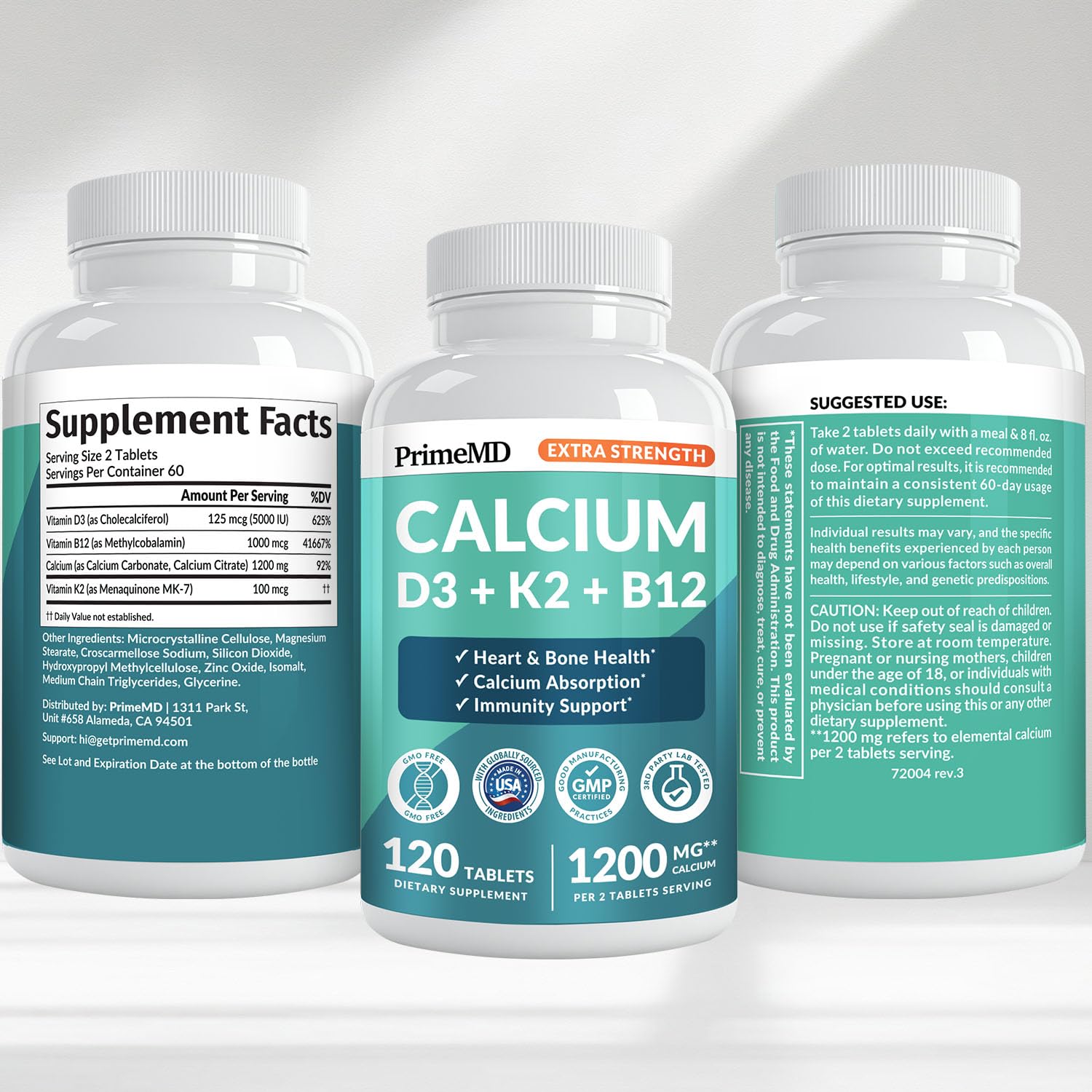 Calcium Supplement 4-in-1 with D3 K2 | Vegan Gluten-Free

