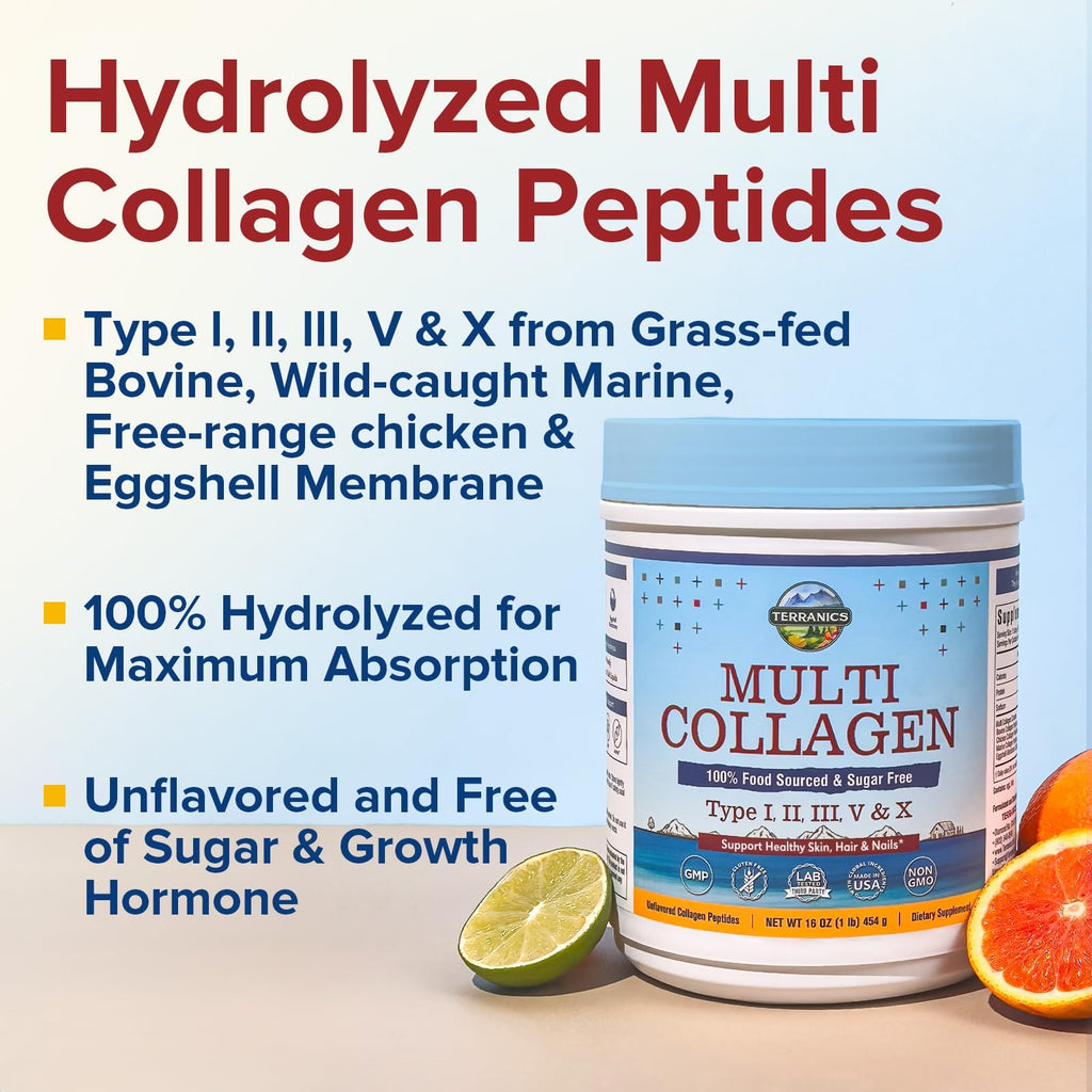 Terranics Multi Collagen Peptides Powder Unflavored|Type I-X

