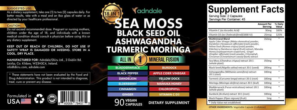 Adndale Sea Moss with Ashwagandha Turmeric & Black Seed Oil


