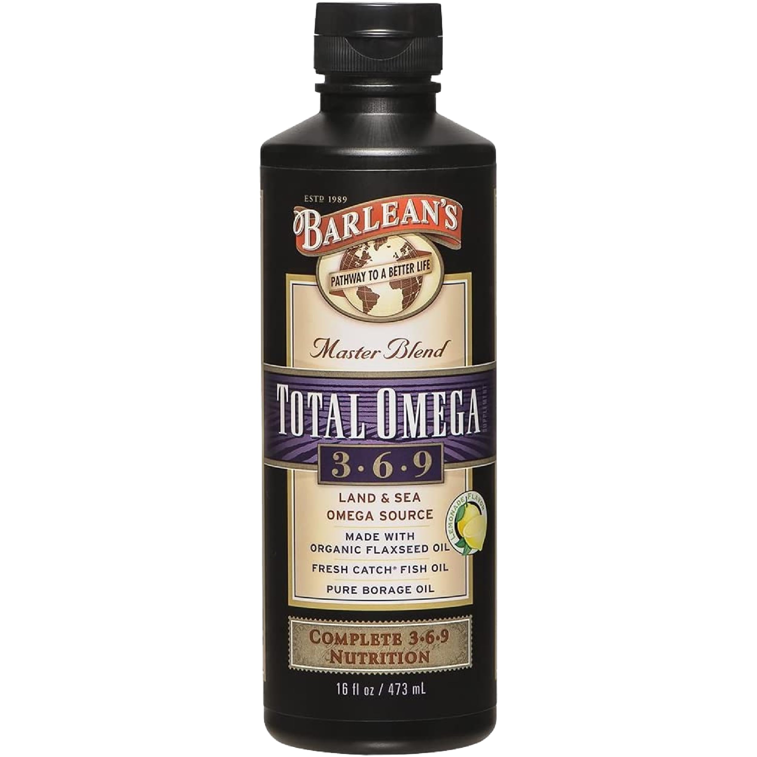 Barlean's Total Omega-3-6-9 Liquid Fish Oil with Borage & Flaxseed