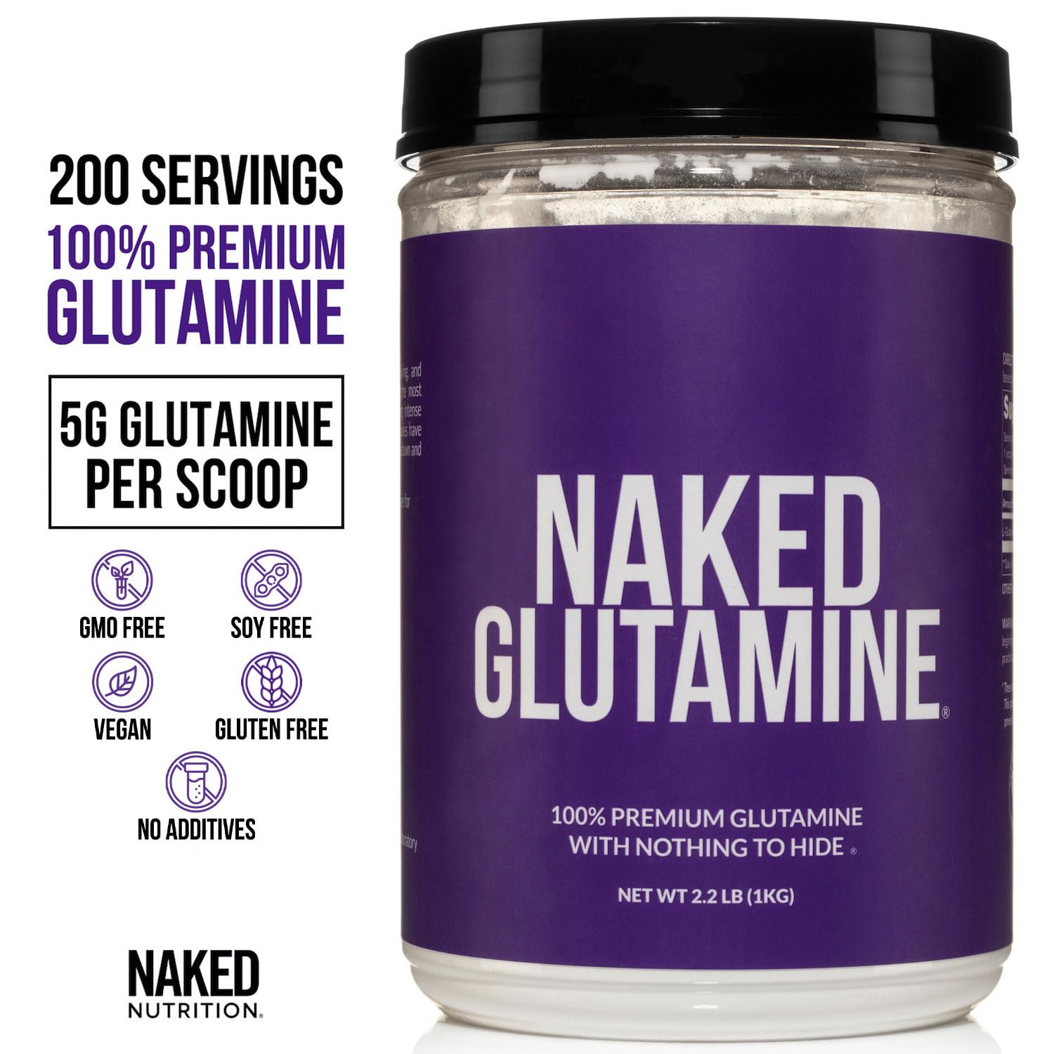 Naked Nutrition L-Glutamine Powder Pure Vegan Amino Acid

