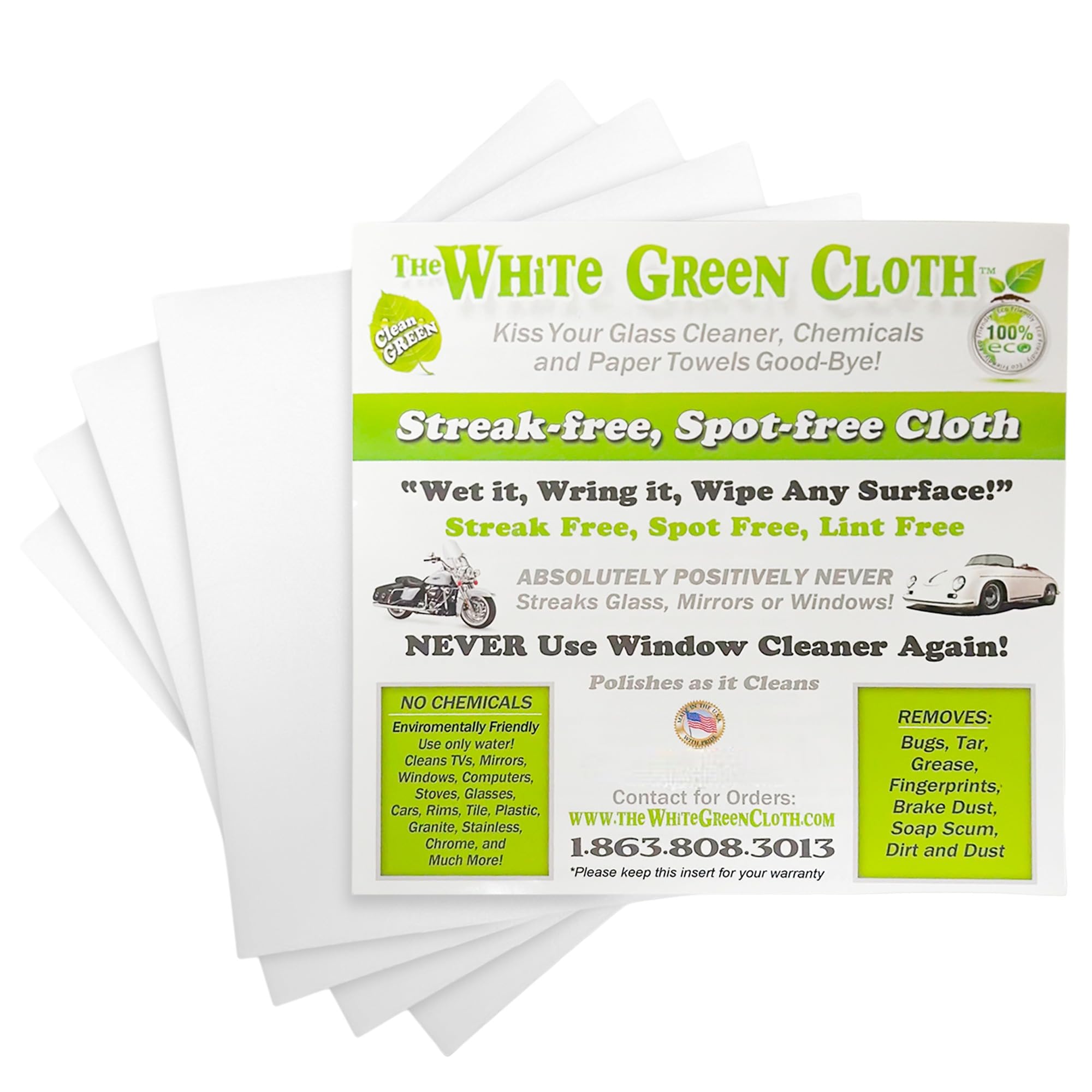 The White Green Cloth Reusable Cleaning Cloth for Glass

