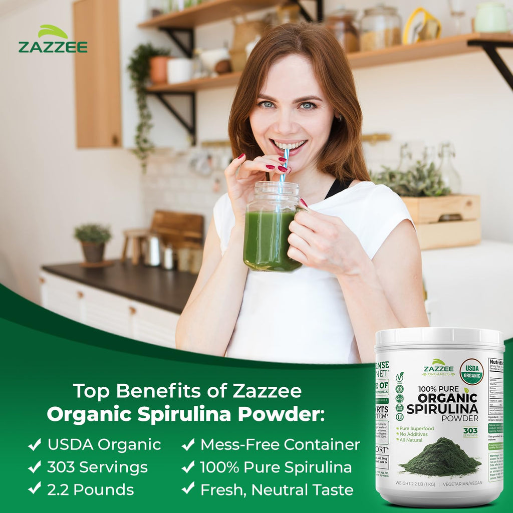 Zazzee USDA Organic Spirulina Powder - 100% Pure

