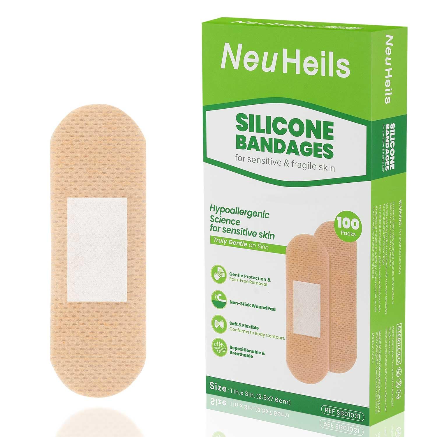 NeuHeils Silicone Bandages for Sensitive Skin - Hypoallergenic & Waterproof