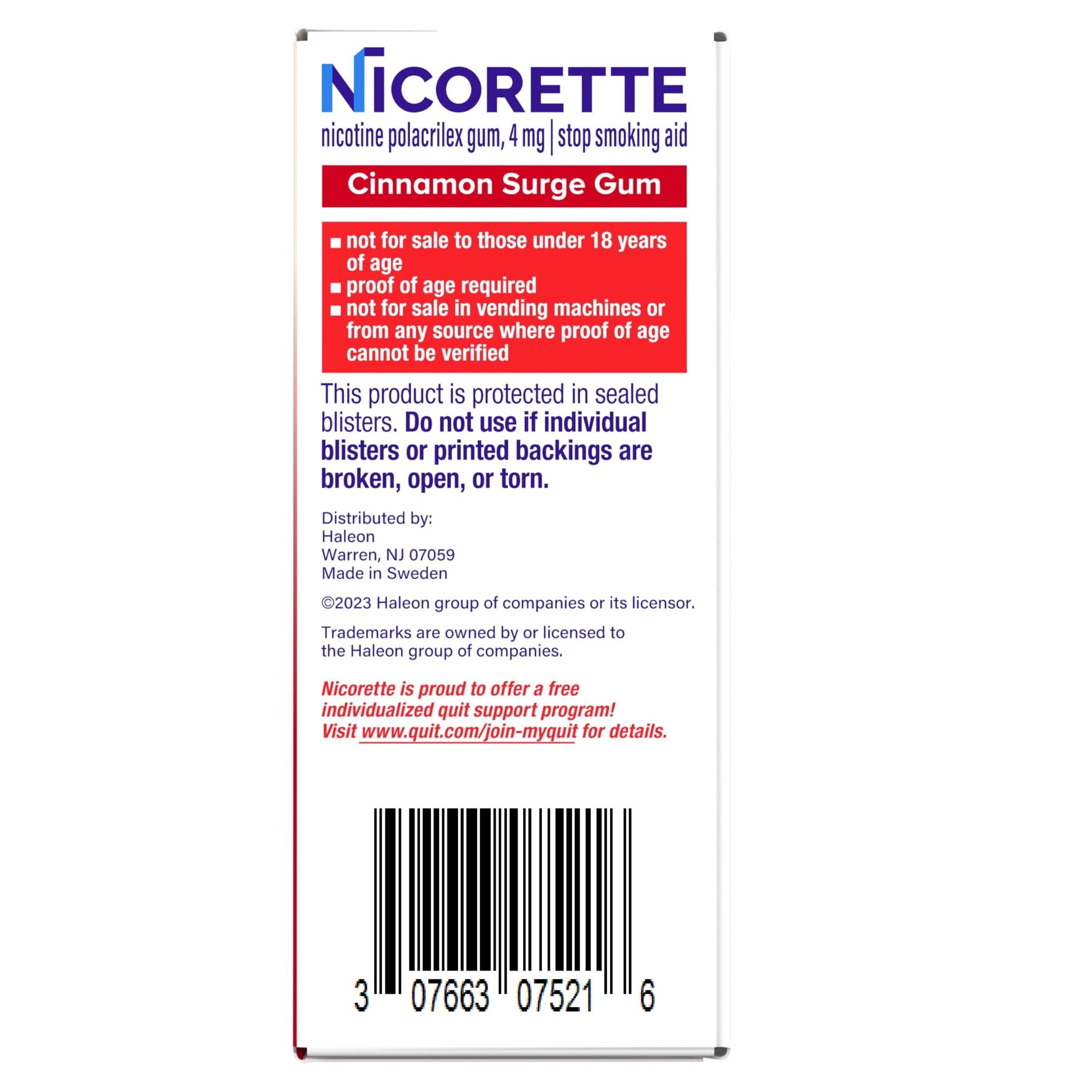Nicorette 4 mg Cinnamon Surge Nicotine Gum Stop Smoking Aid

