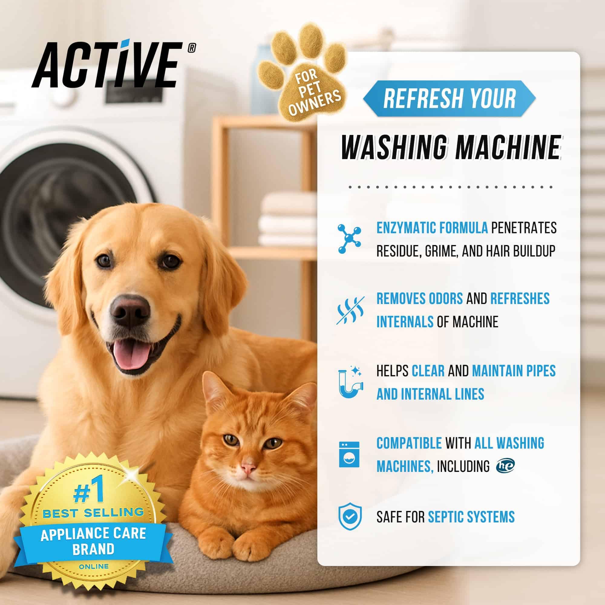 ACTIVE Pet Hair Washing Machine Cleaner with Enzymes

