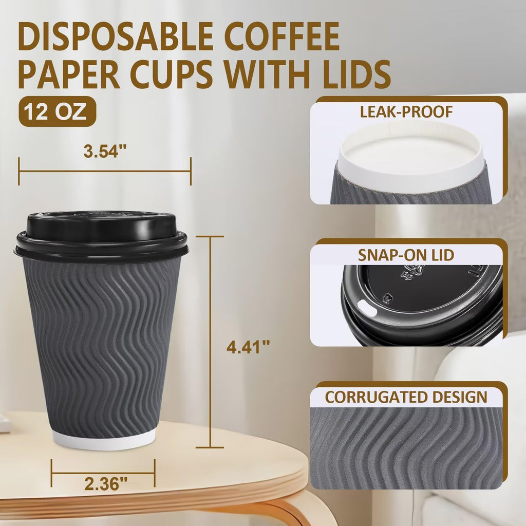 Clawsoff Disposable Coffee Cups with Lids – Insulated Ripple Wall

