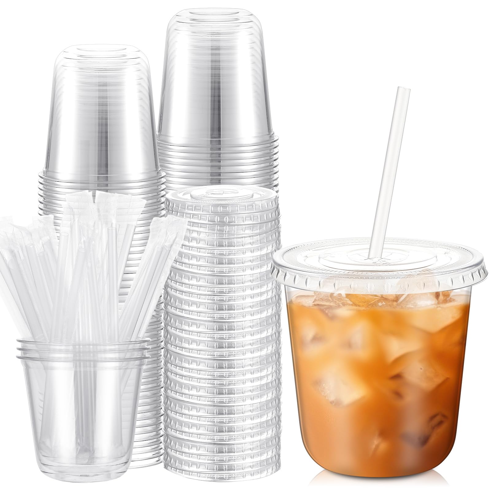 Ziliny PET Cups with Lids and Straws – Disposable Drink Cups
