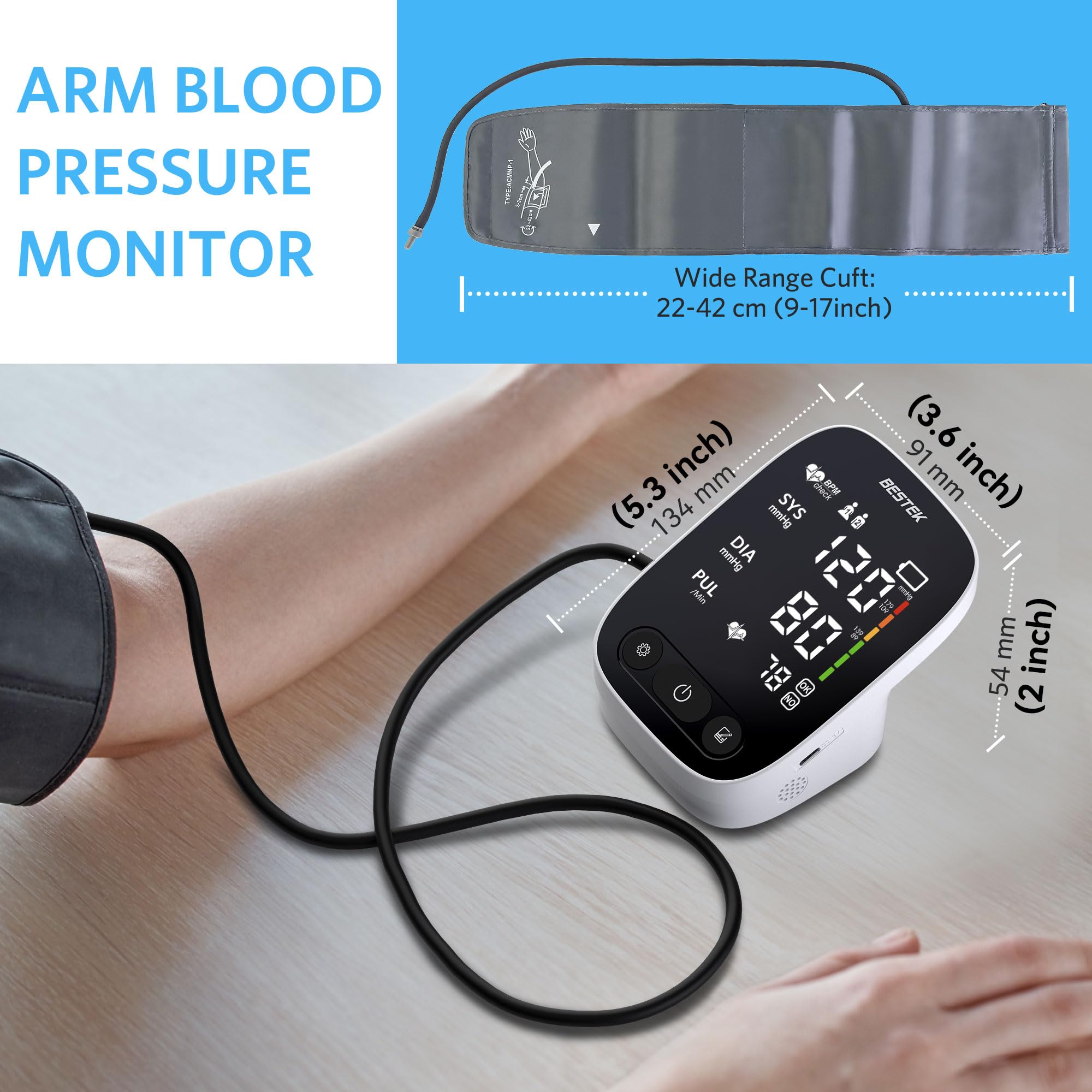 BESTEK Blood Pressure Monitor - Automatic Arm for Home Use

