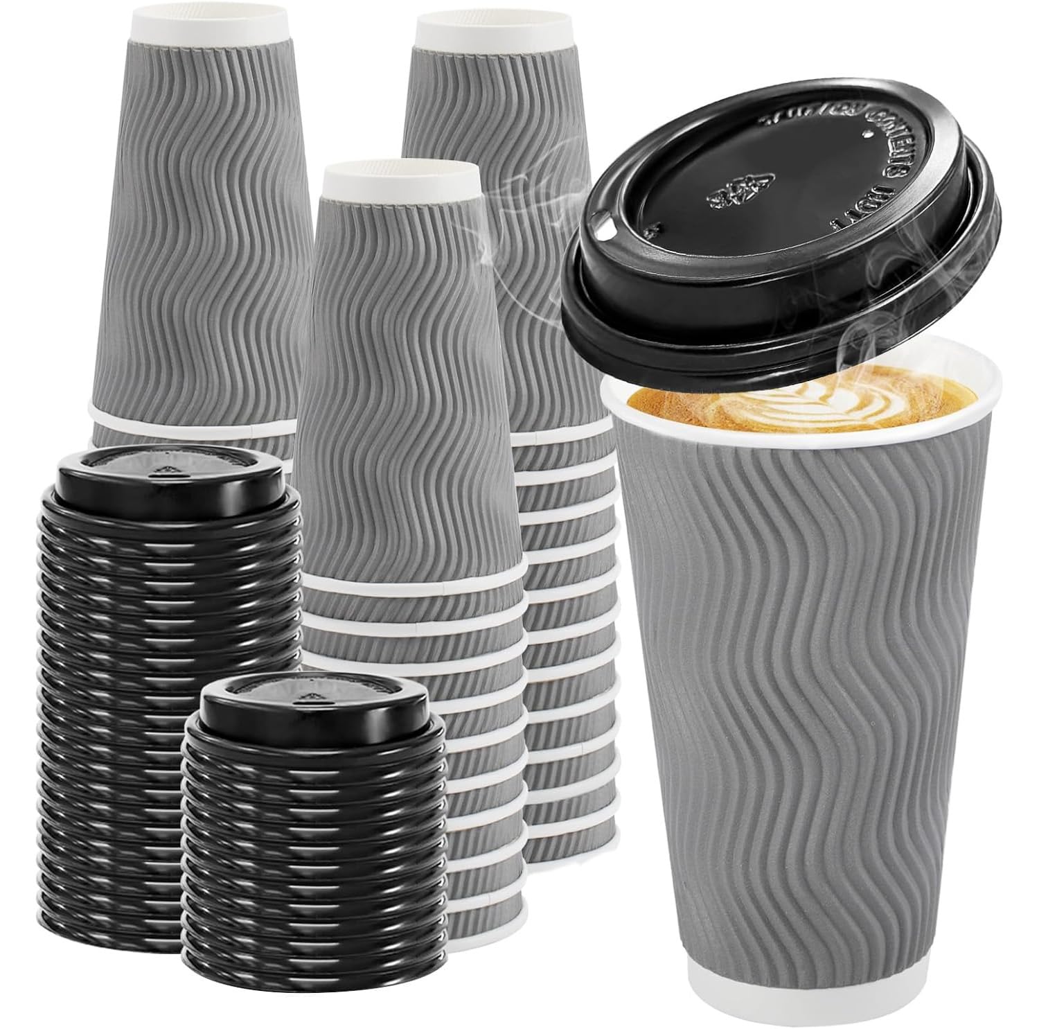 Clawsoff Disposable Coffee Cups with Lids – Insulated Ripple Wall To-Go