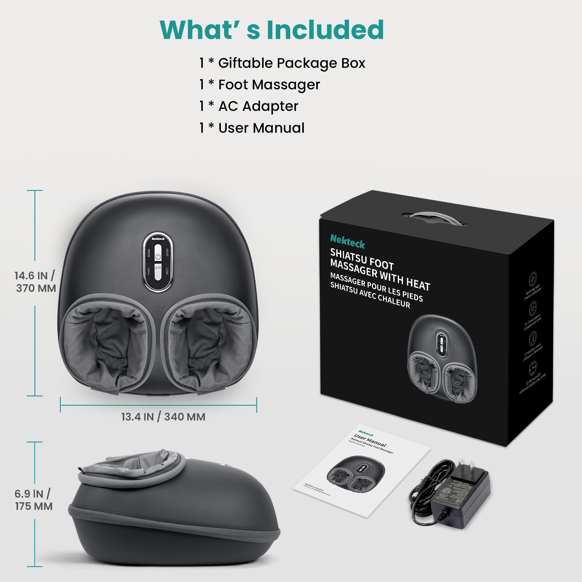 Nekteck Shiatsu Foot Massager with Heat - 3 Modes


