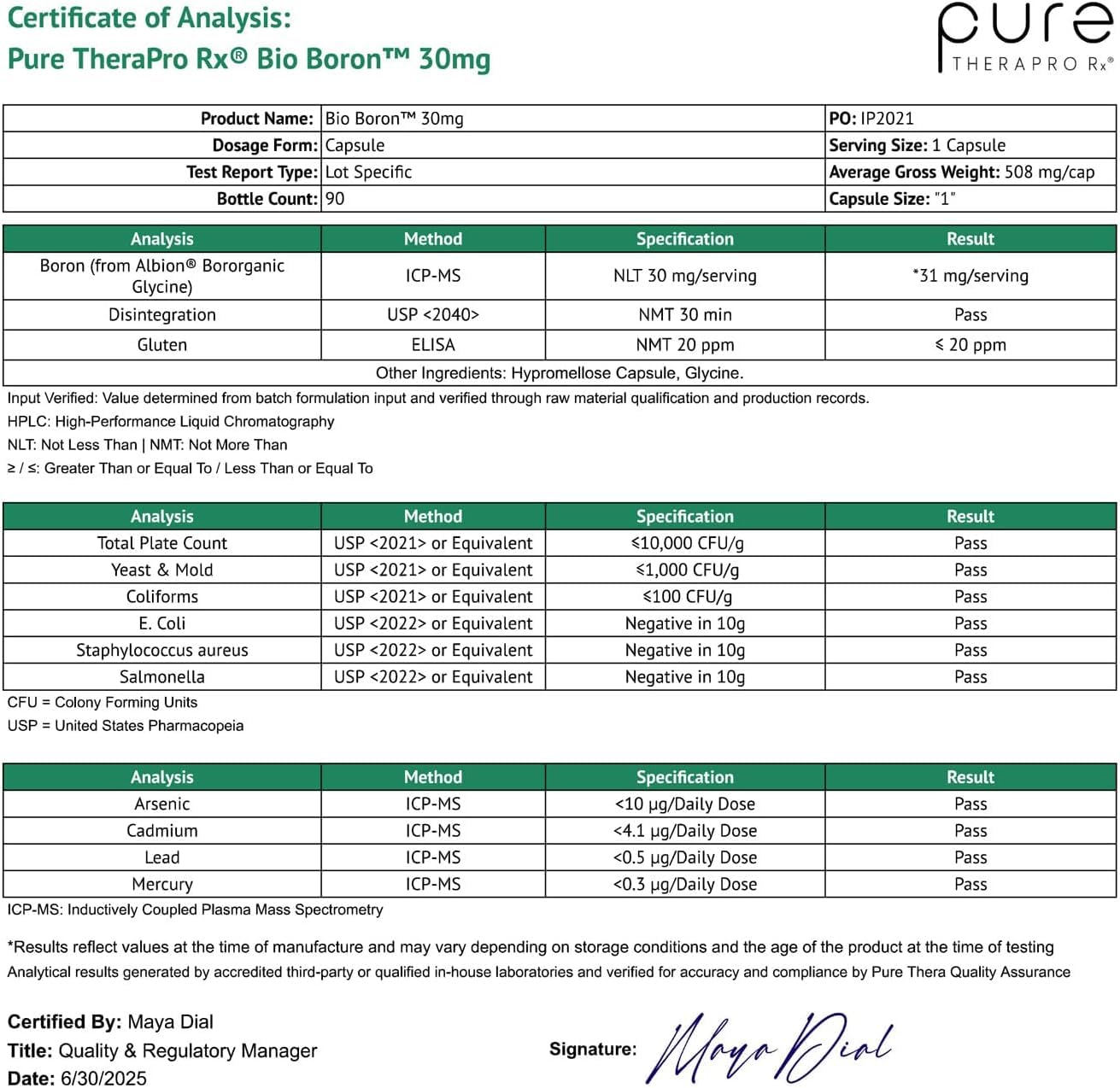 Pure TheraPro Rx Bio Boron with Bororganic Glycinate

