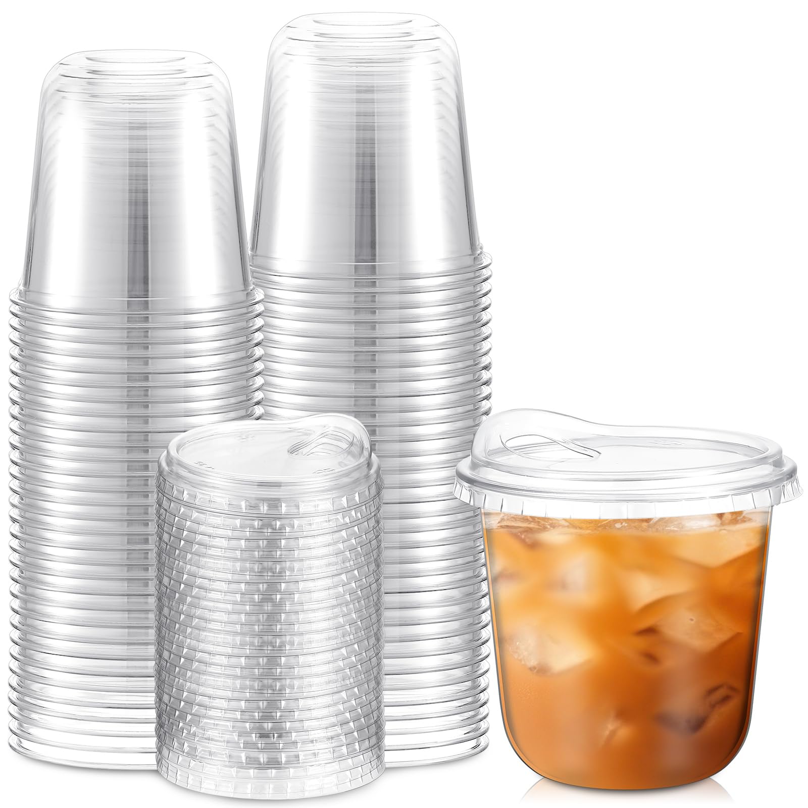 Baderke Disposable Cups with Sip Lids - Round Bottom Plastic Cups