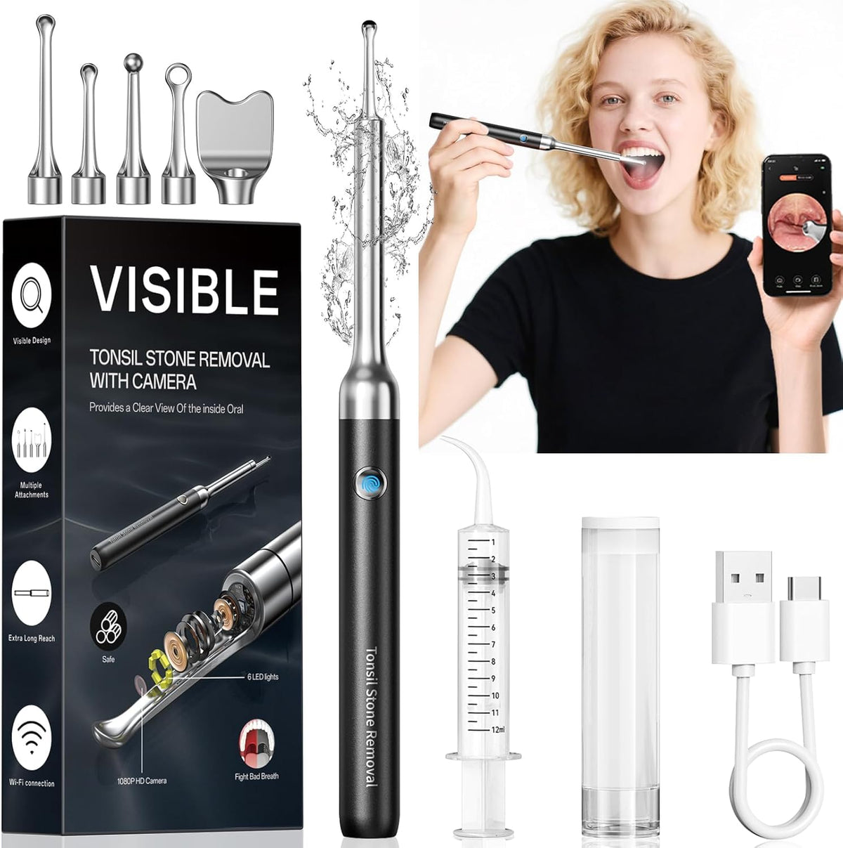 Tonsil Stone Remover with Camera - 1080P Visual Kit