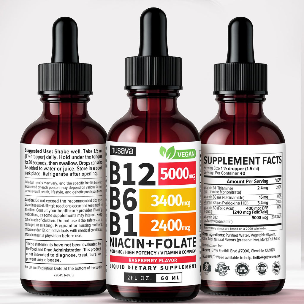 NUSAVA Vitamin B12 Liquid Drops | 5-in-1 Sublingual B Complex

