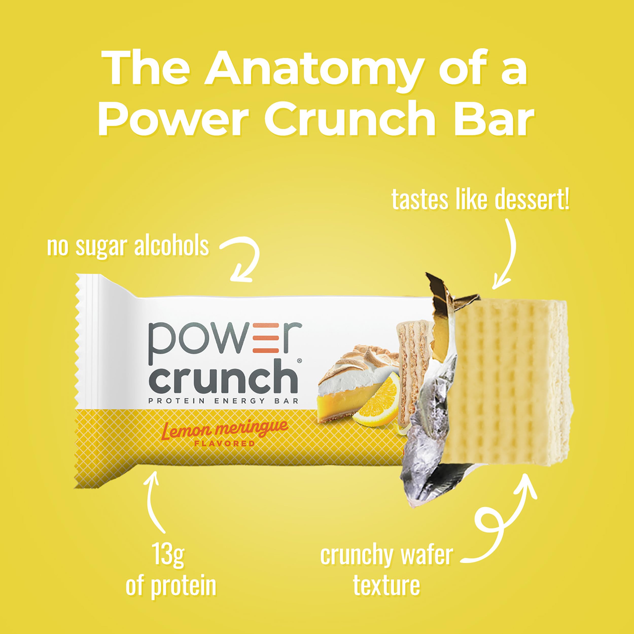 Power Crunch Protein Energy Wafer Bars, Lemon Meringue, 1.4 Ounce (12 Count)