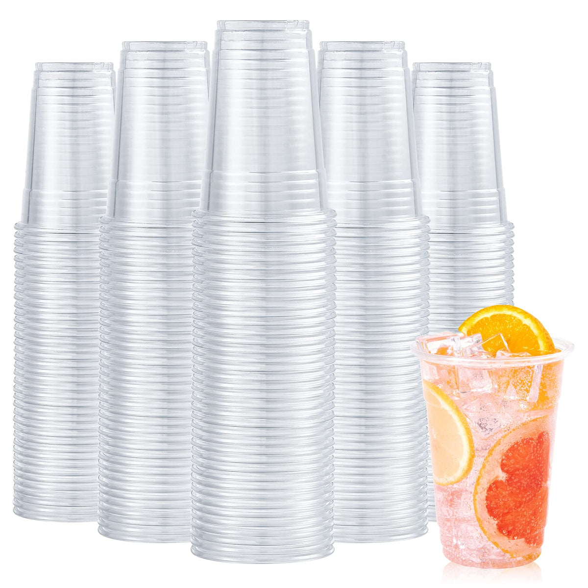 Turbo Bee Clear PET Plastic Cups, Disposable Crystal Drinking Cups