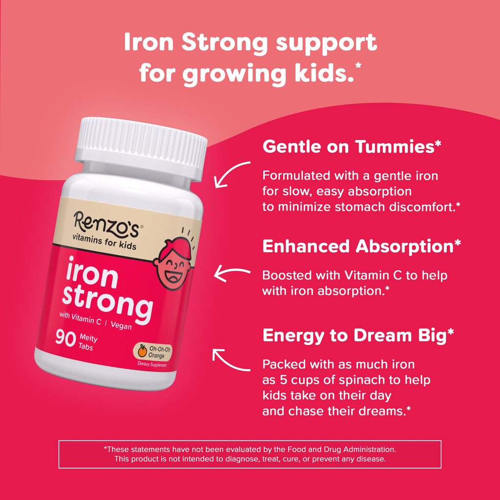 Renzo's Kids Dissolvable Iron Supplement | Sugar-Free Tabs

