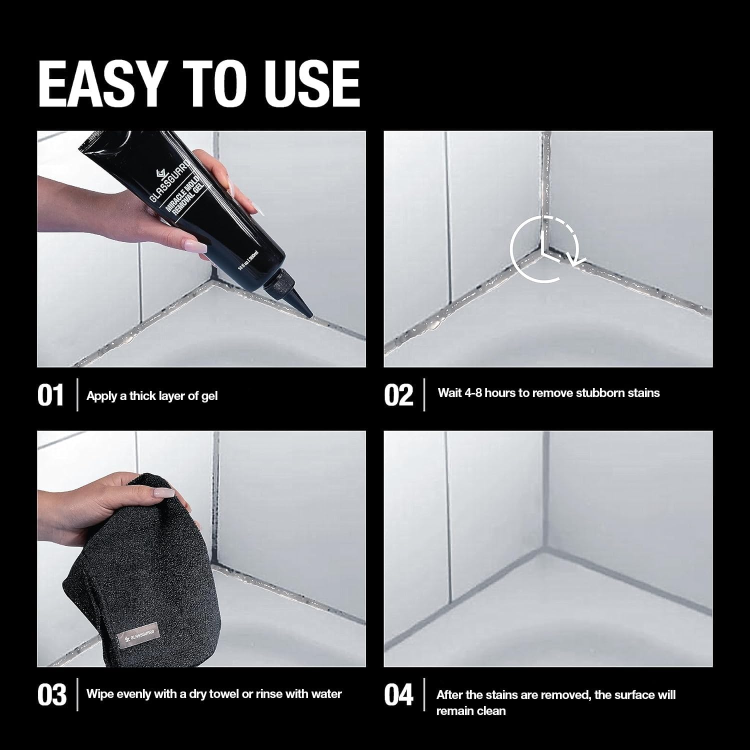 GlassGuard Miracle Mold Stain Remover Gel - Grout Cleaner

