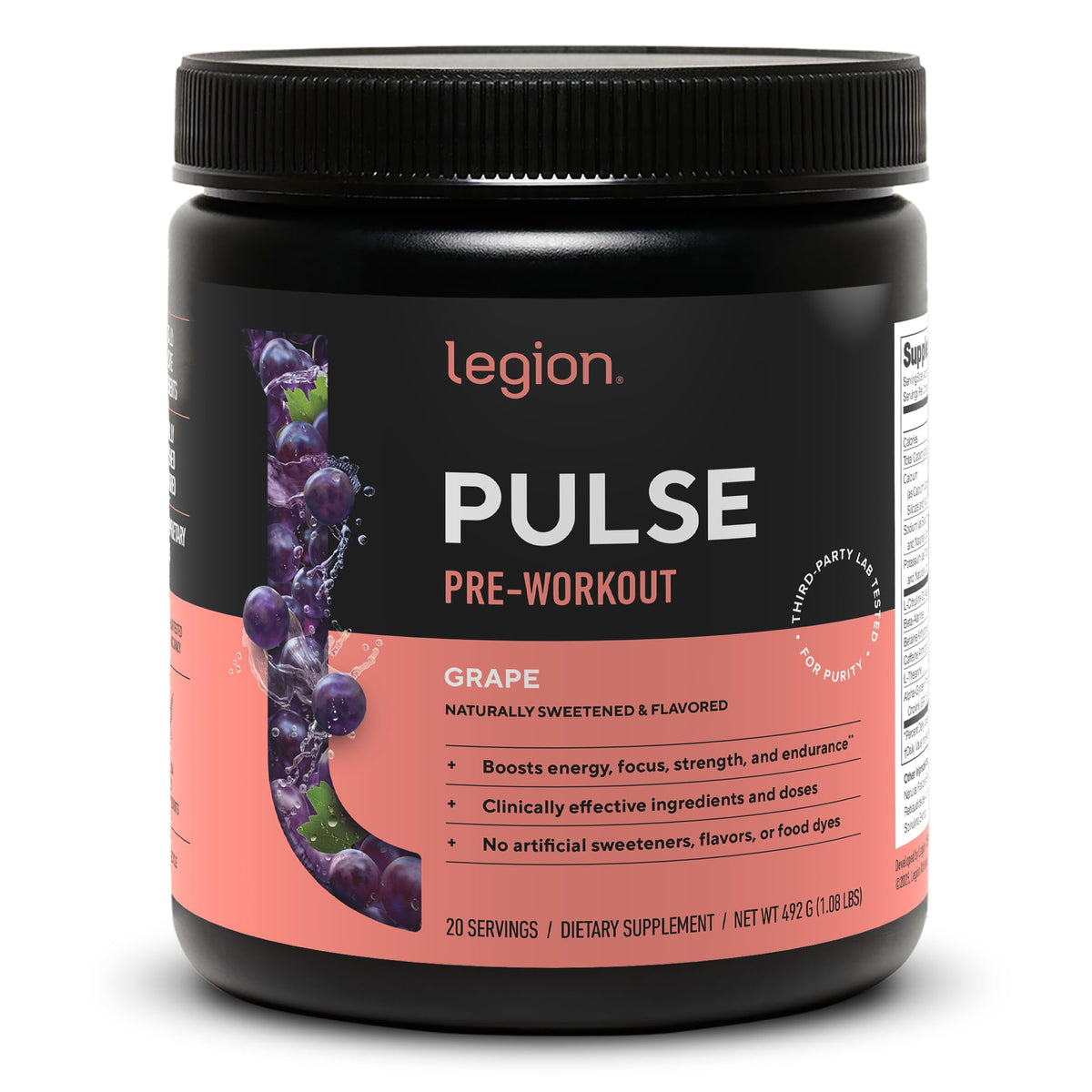 Legion Pulse Pre Workout Supplement - All Natural Nitric Oxide, Creatine Free, Naturally Sweetened