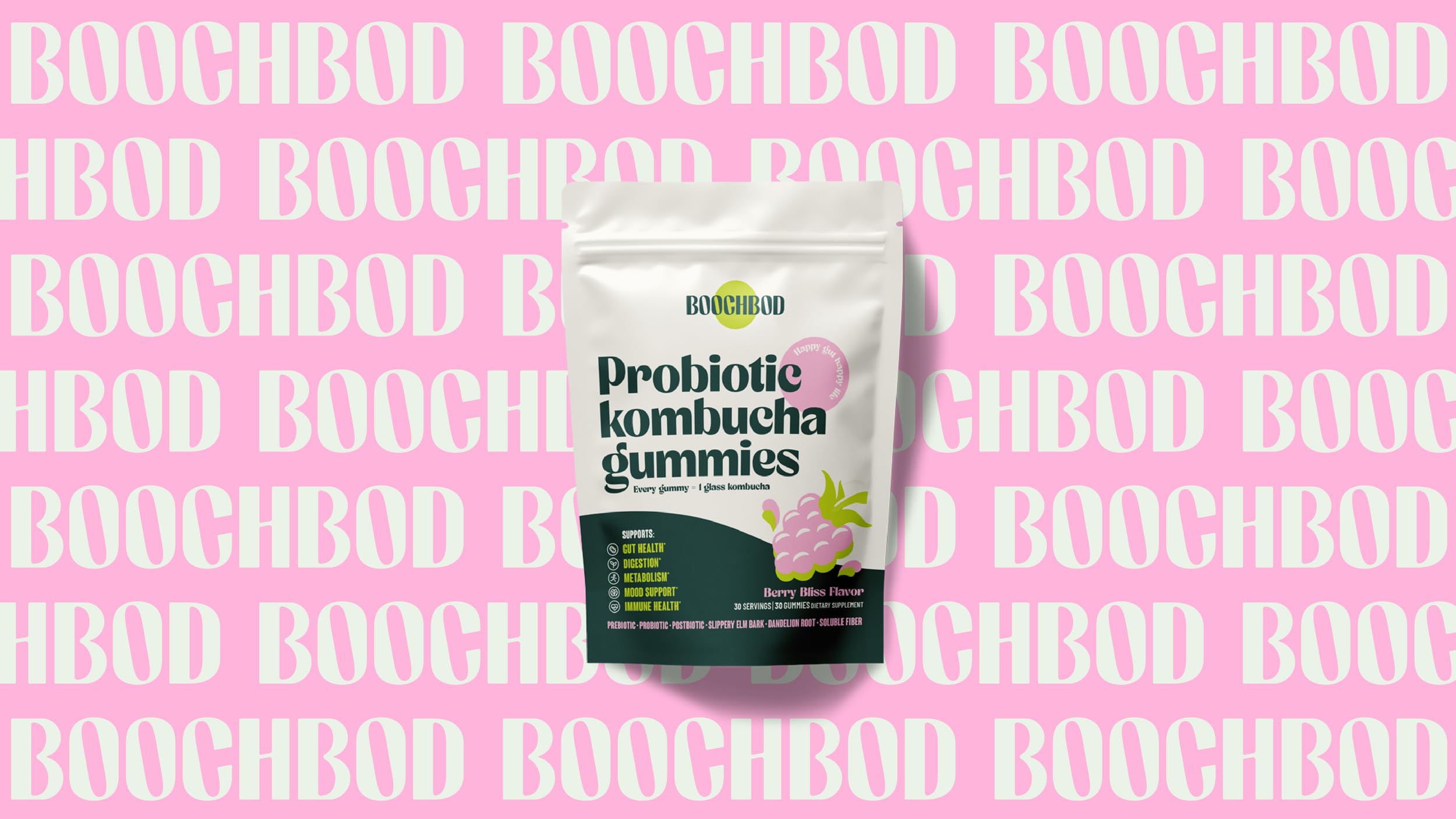 BoochBod Probiotic Kombucha Gummies for Gut Health

