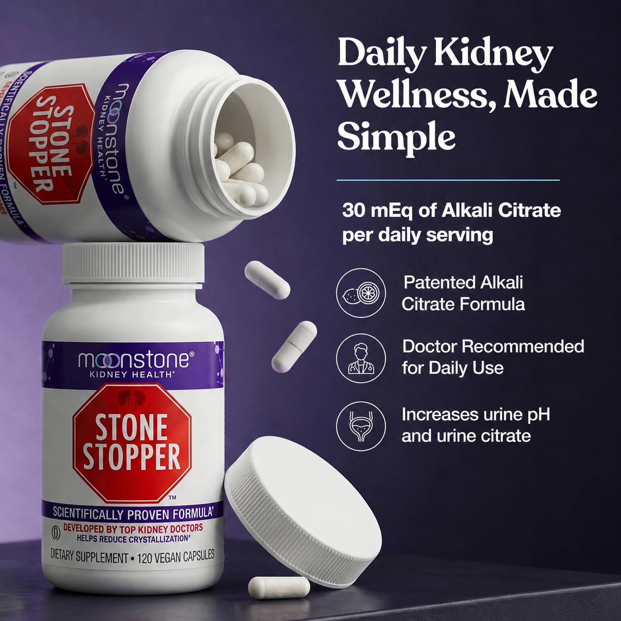 Moonstone Stone Stopper Capsules Kidney Stone Prevention

