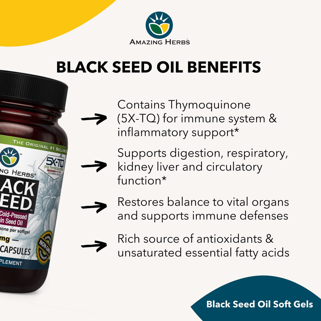 Black Seed Oil Capsules by Amazing Herbs - Immune Support

