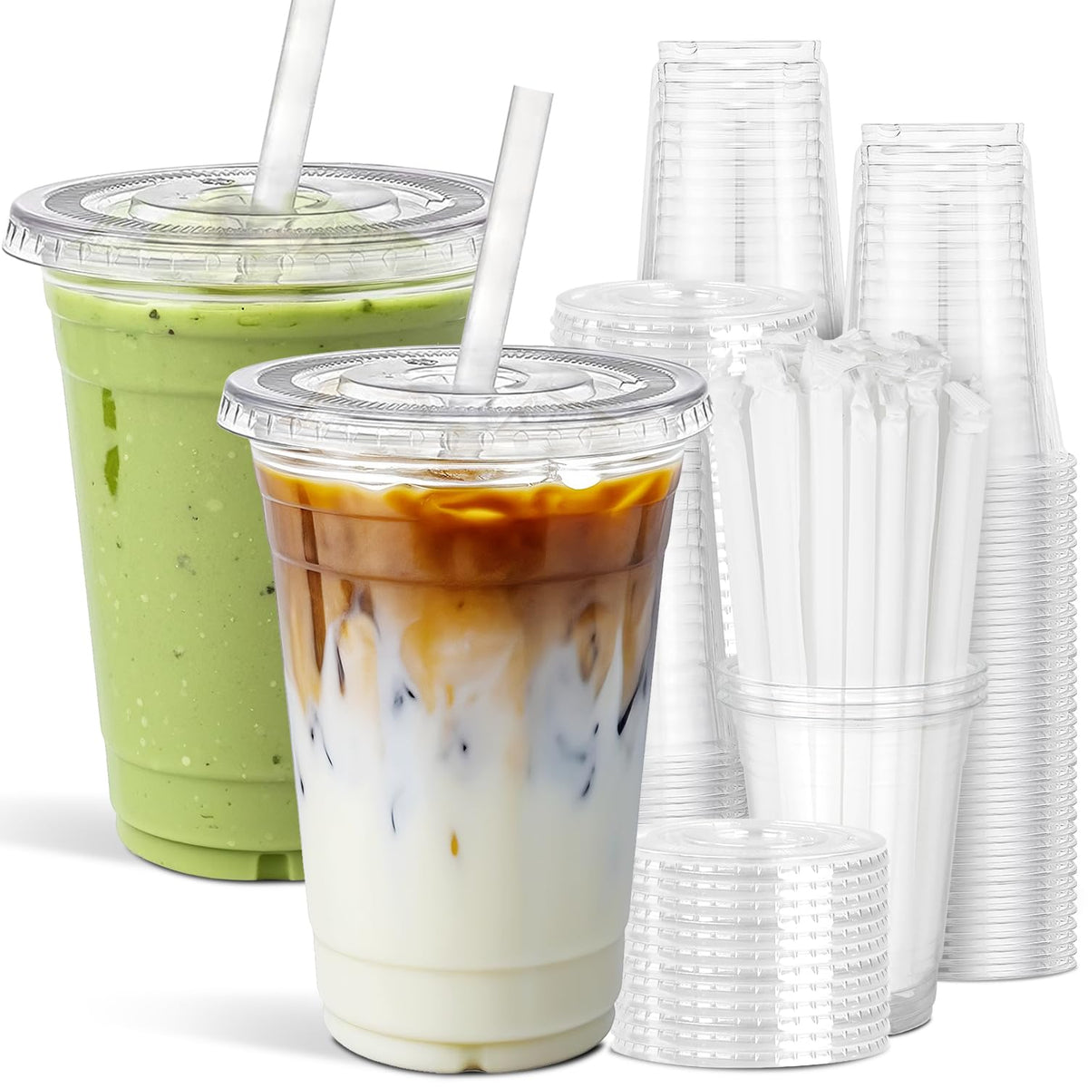 Ginkgo Clear Plastic Cups with Lids & Straws – Leak-Proof To-Go Cups