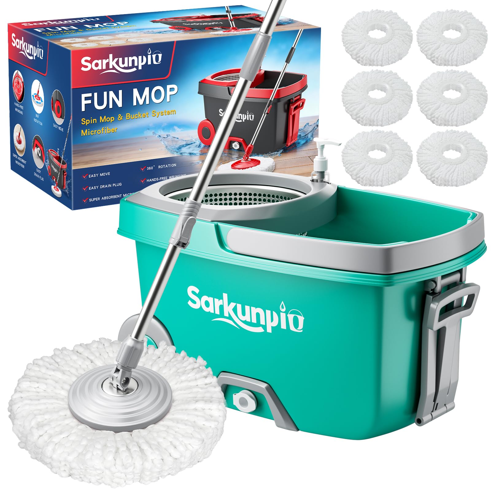 Spin Mop and Bucket System with Wringer and Microfiber Refills