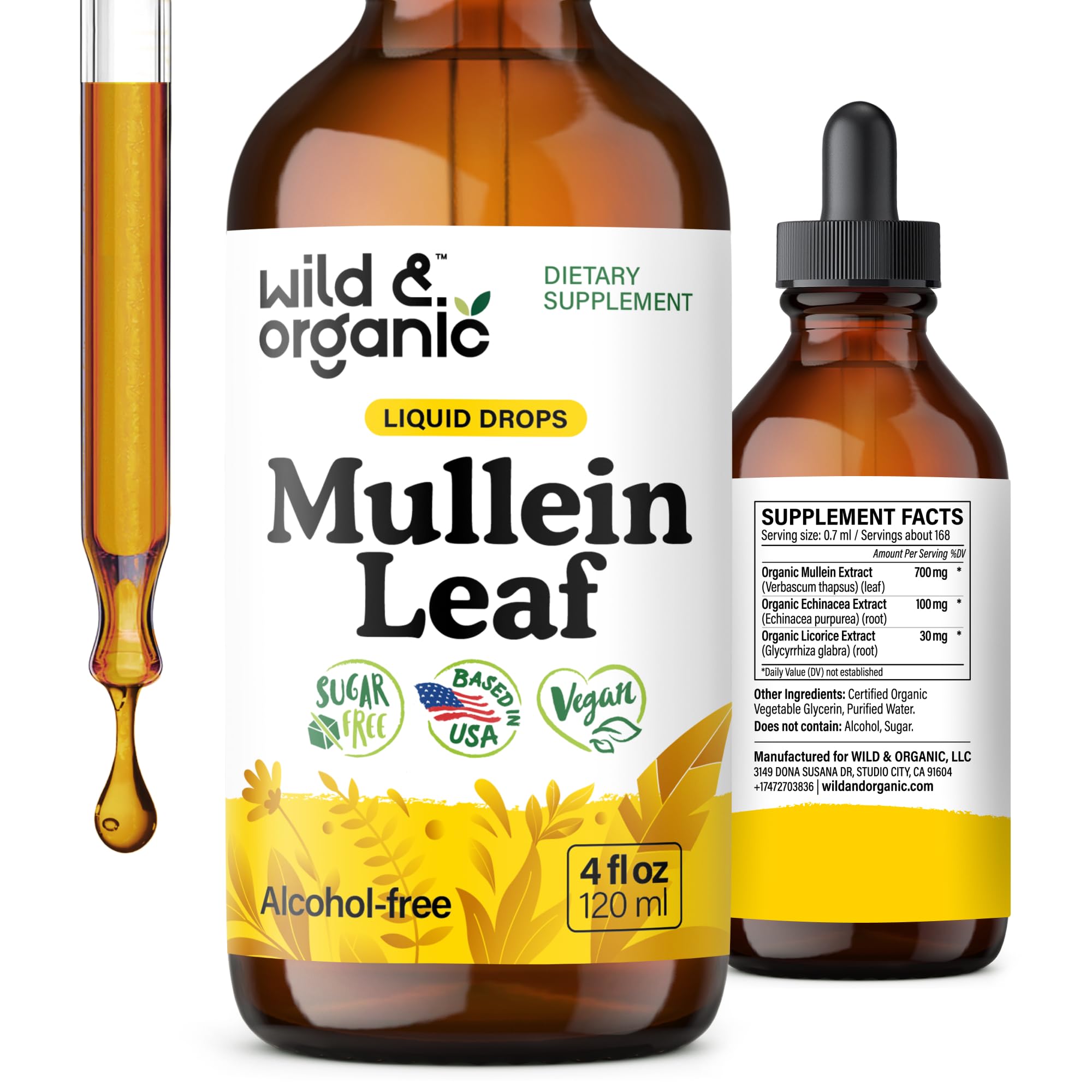 Wild & Organic Mullein Drops for Lungs with Echinacea

