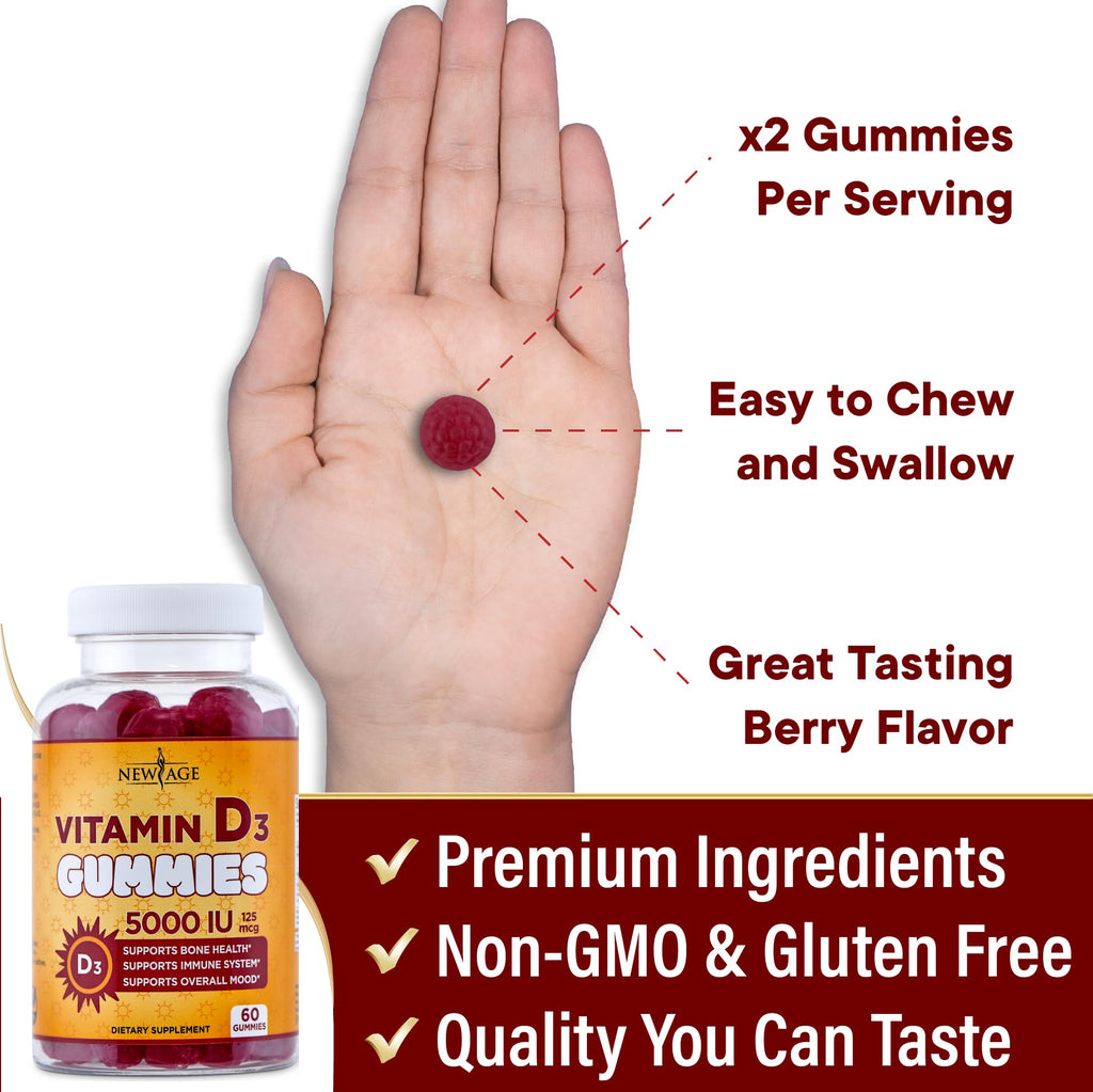 New Age Vitamin D3 Gummies 5000 IU Immune Support

