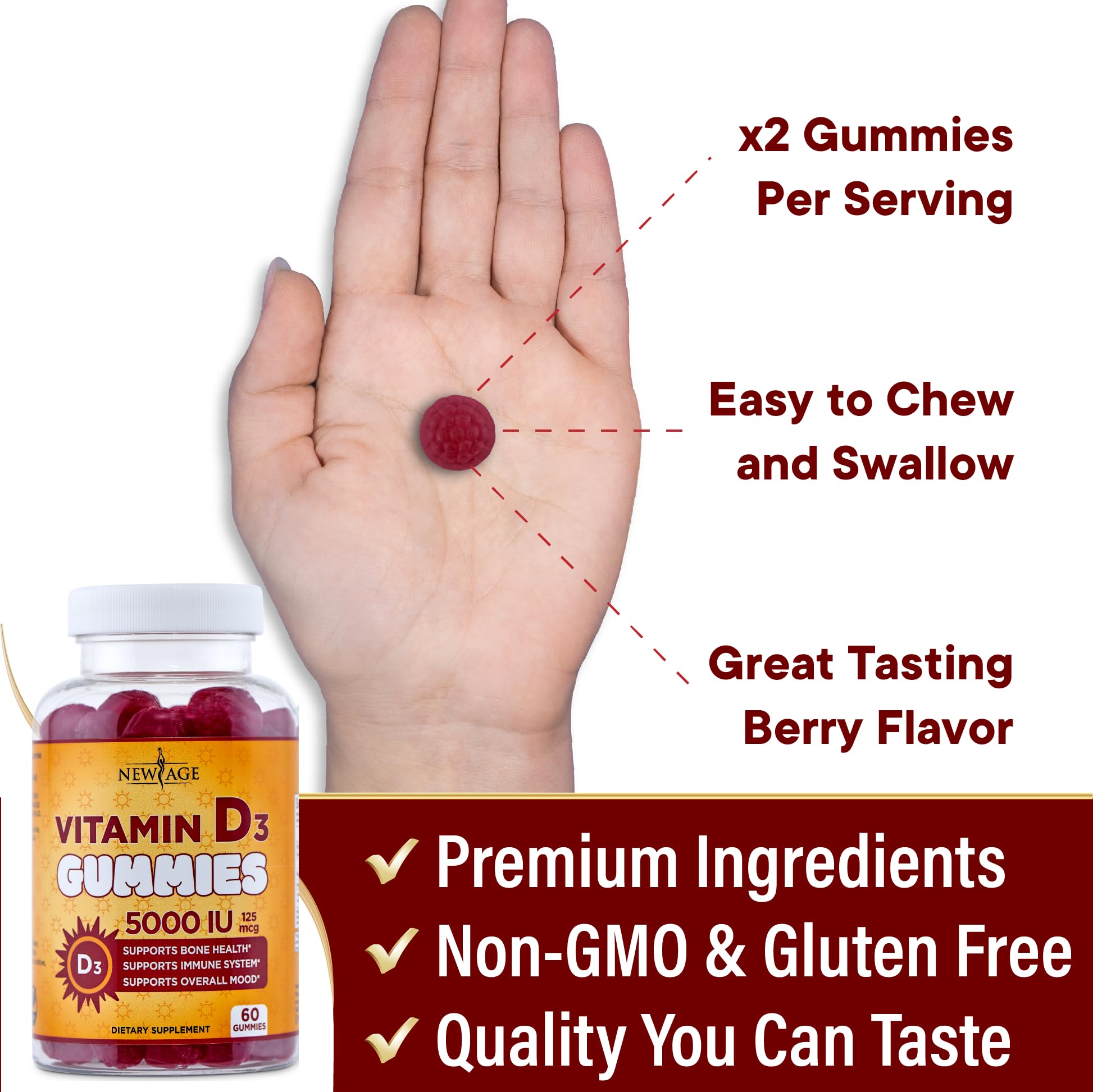 New Age Vitamin D3 Gummies 5000 IU Immune Support

