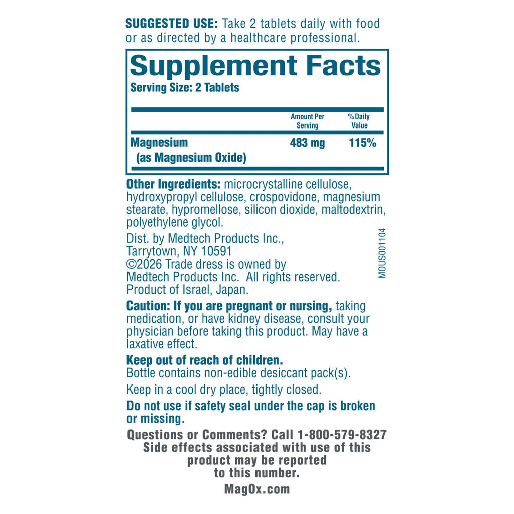 Mag-Ox Magnesium Oxide Supplement – 482 mg per Dose


