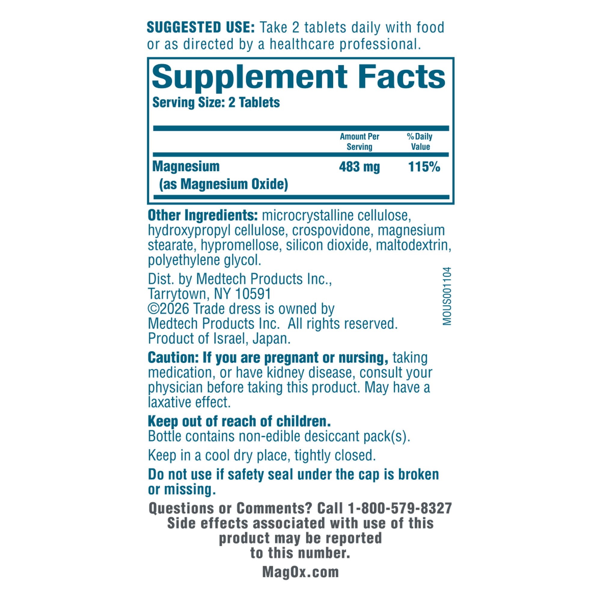 Mag-Ox Magnesium Oxide Supplement – 482 mg per Dose

