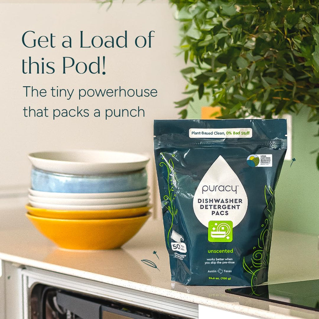 Puracy Dishwasher Pods - Natural Enzyme-Powered Dish Tabs

