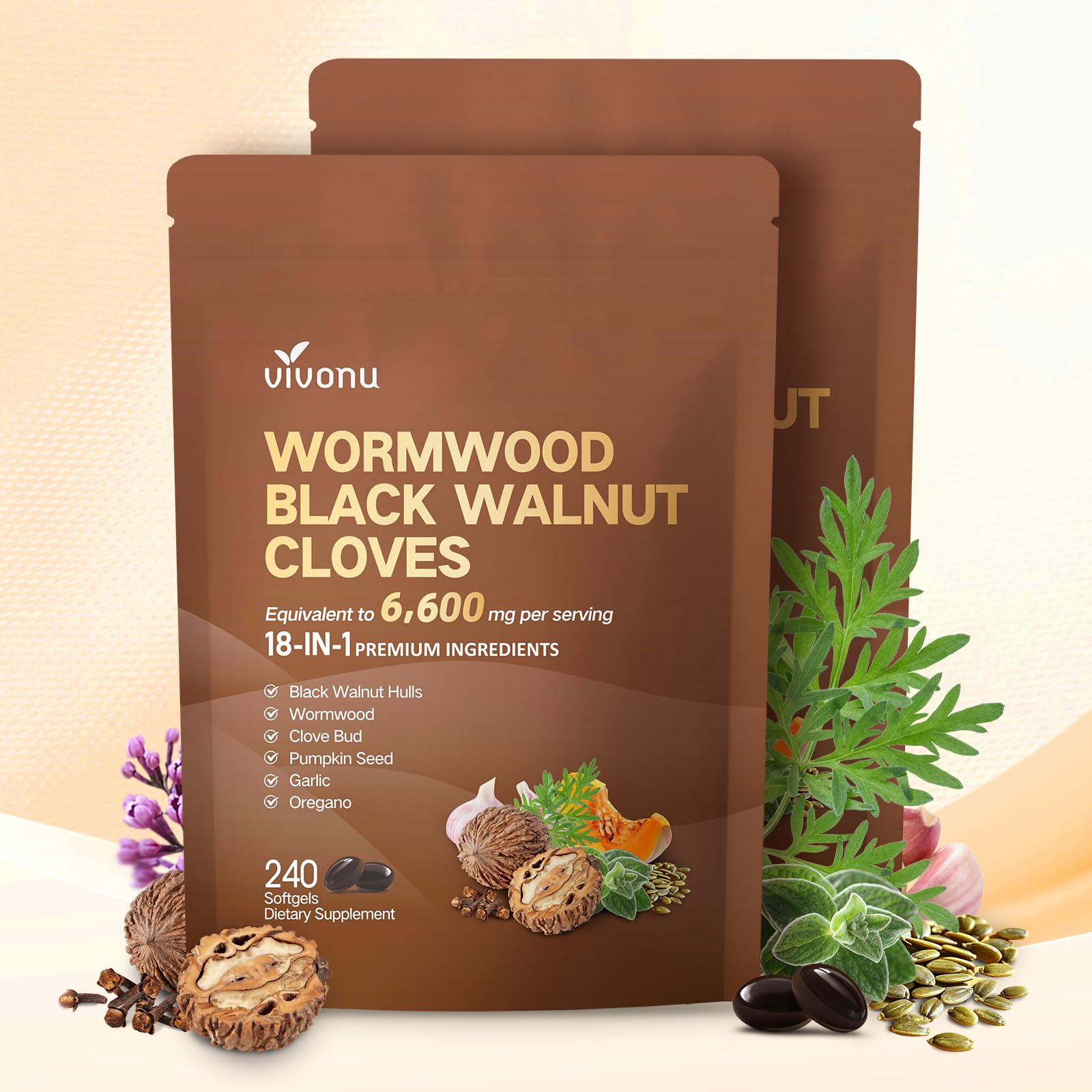 18-in-1 Herbal Digestive Cleanse with Wormwood & Garlic - 240 Softgels