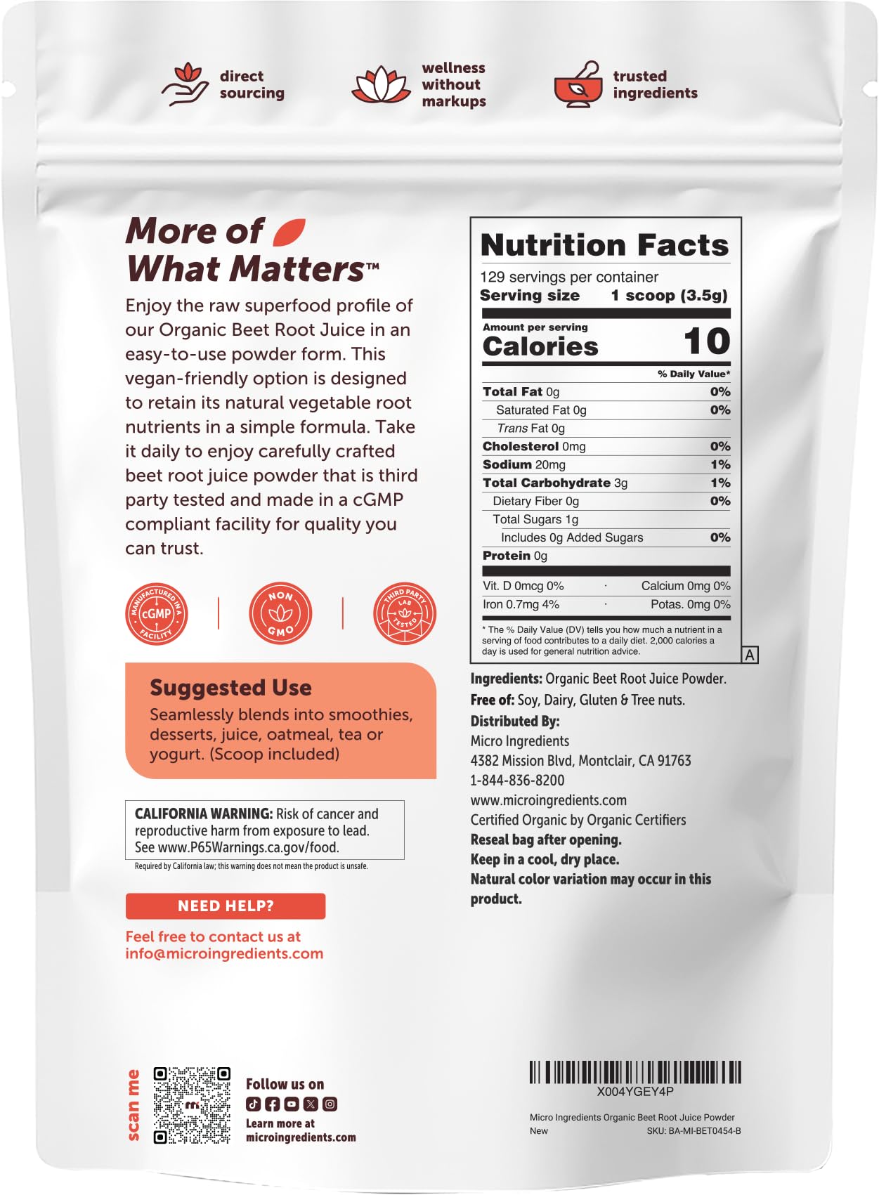 Beet Root Juice Powder - Micro Ingredients Organic

