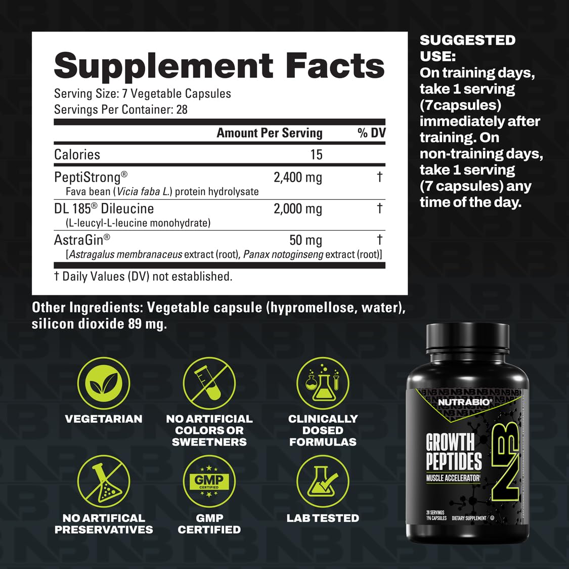 NutraBio Growth Peptides Muscle Accelerator for Lean Muscle

