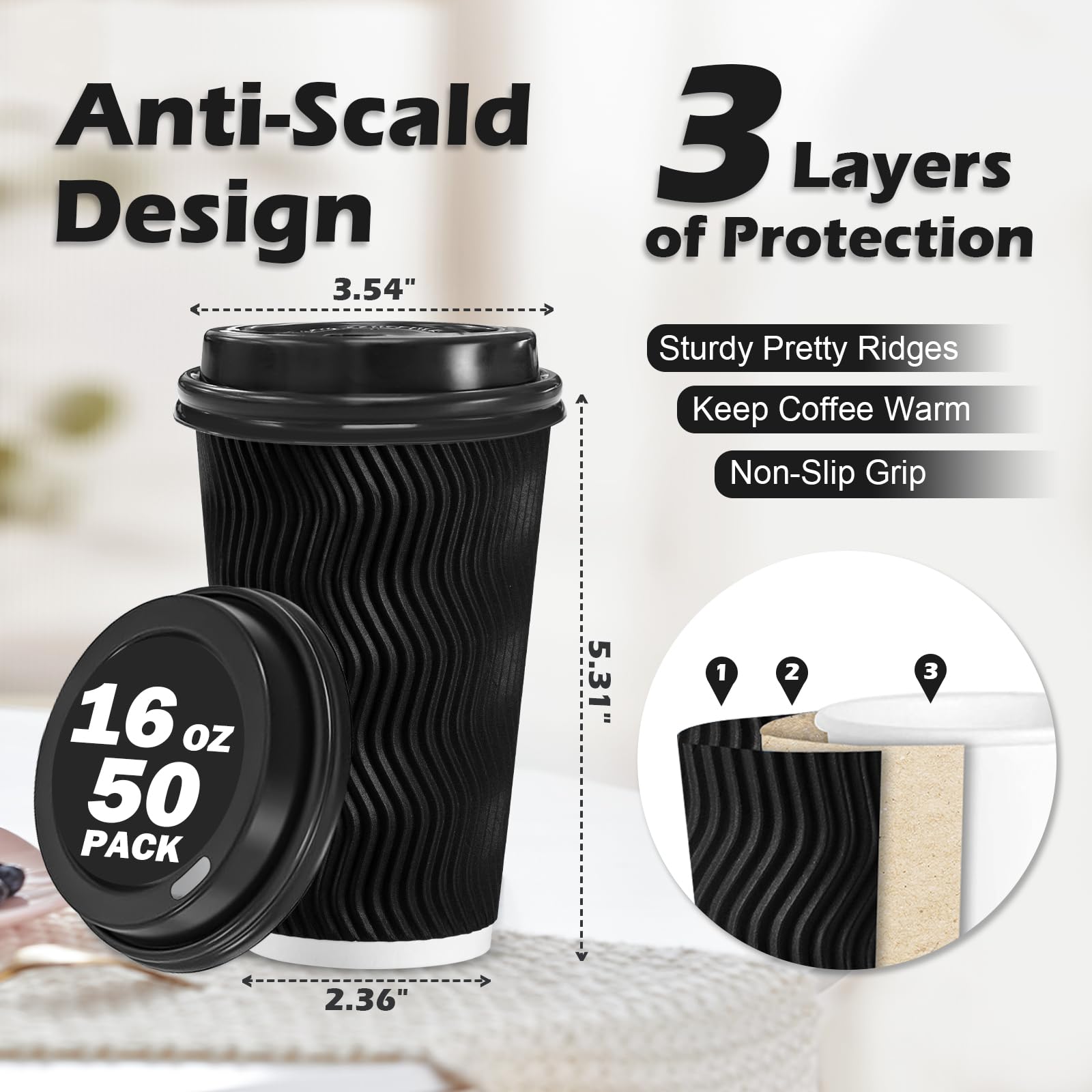 Lamosi Disposable Coffee Cups | Insulated Heat Retention

