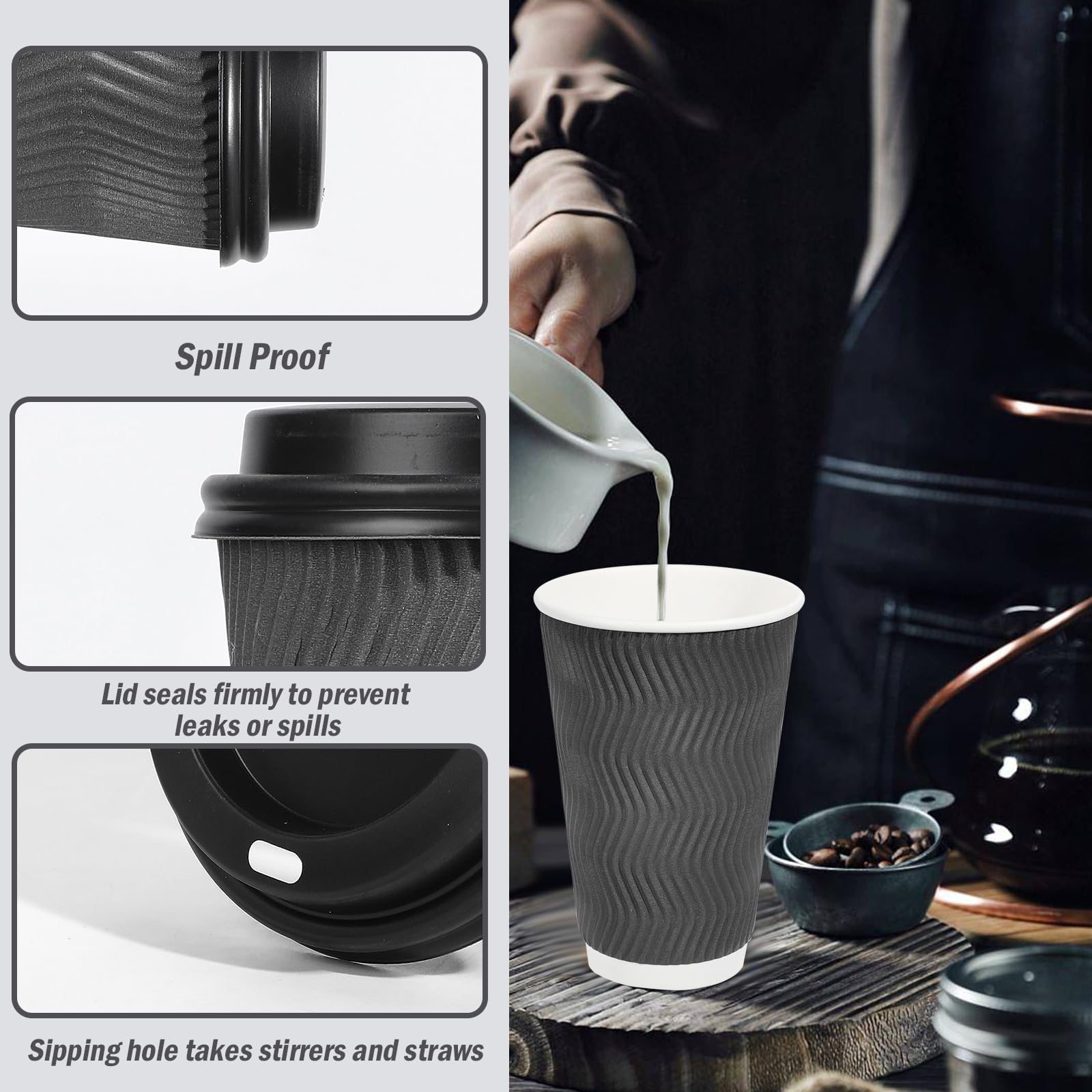 Lamosi Insulated Coffee Cups with Lids | To-Go Paper Cups

