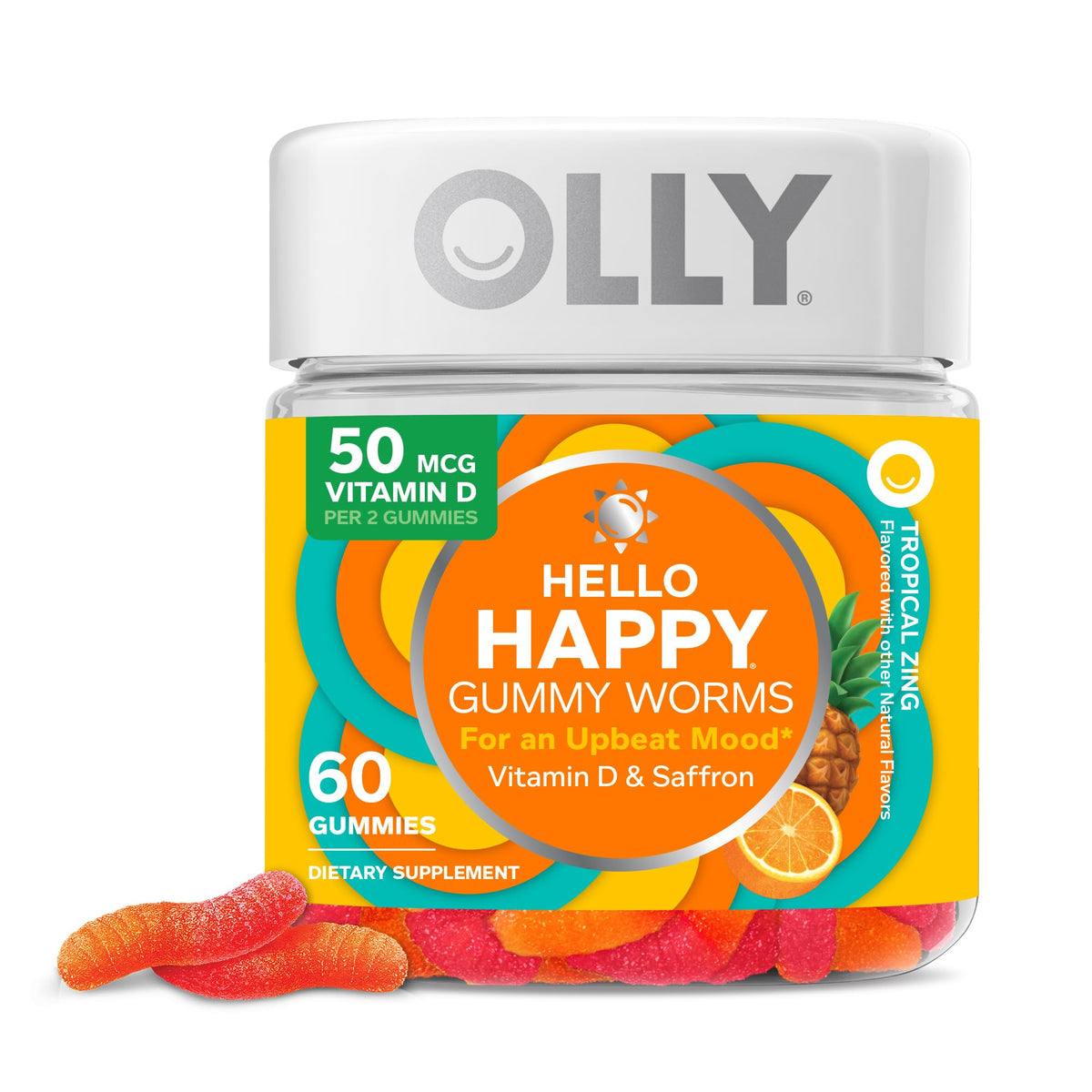 OLLY Hello Happy Gummy Worms Mood Support with Saffron & Vitamin D - Gluten Free