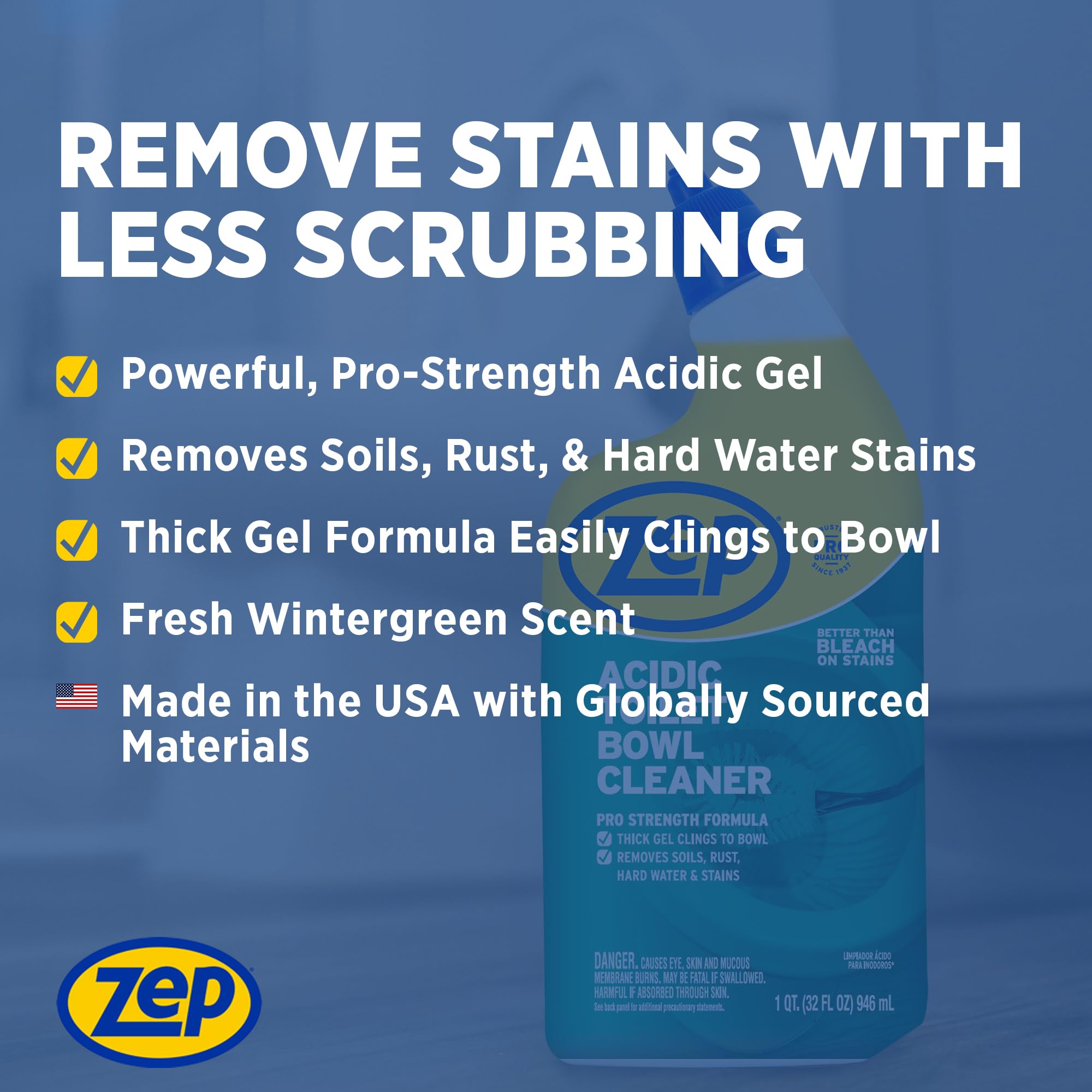 Zep Acidic Toilet Bowl Cleaner with Cling Gel

